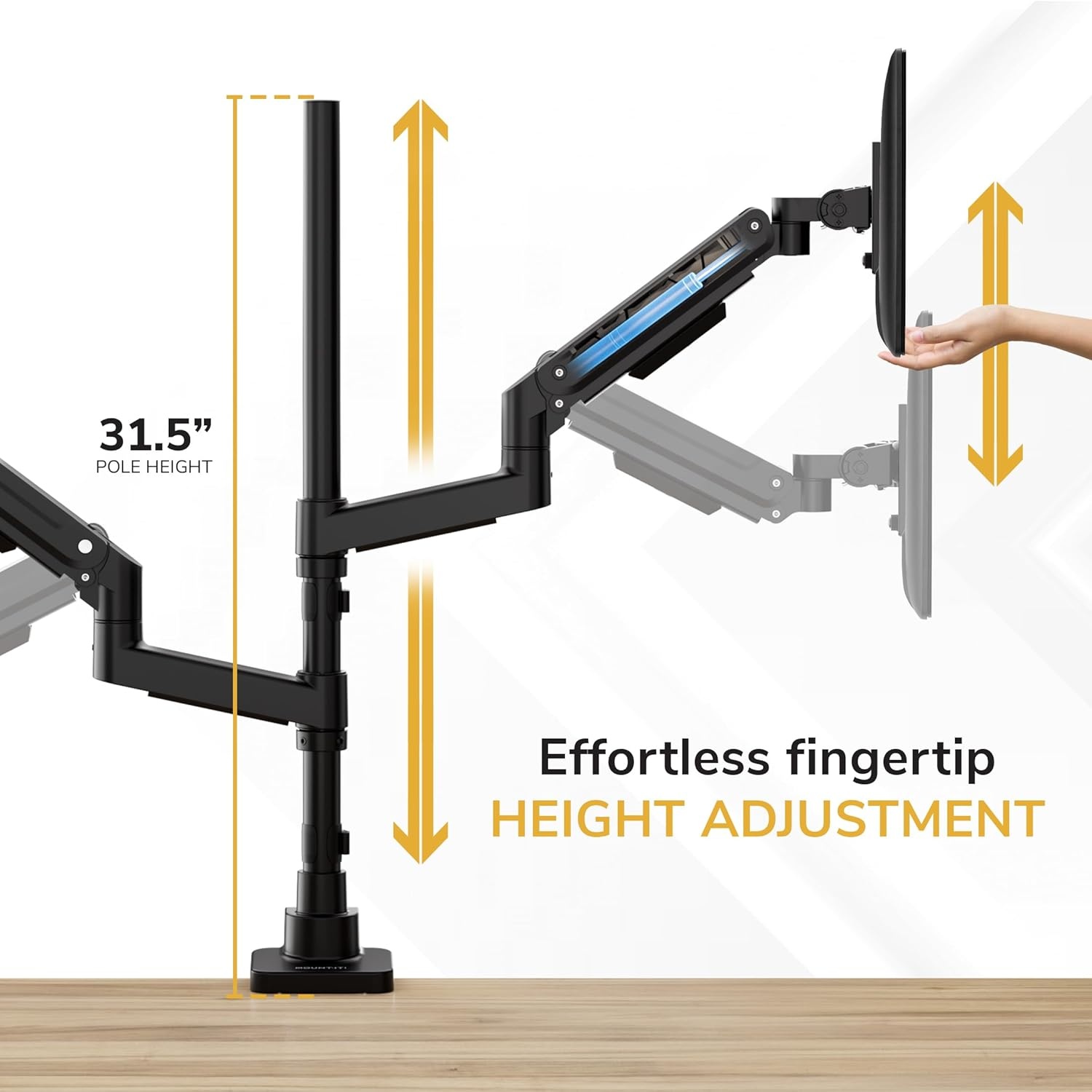 image:imageMountIt Dual Ultrawide Monitor Desk Mount for 1749 Screens HeightAdjustable Stacking Arms with Pole Heavy Duty Gas Spring Full Motion VESA 75100 Clamp or Grommet