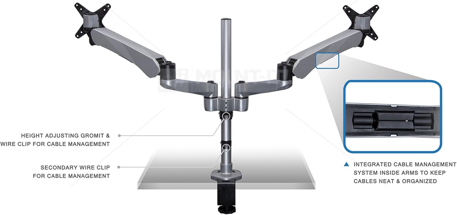 image:imageMountIt Expandable Two Monitor Computer Desk Mount Spring Arm Quick Release MI45116