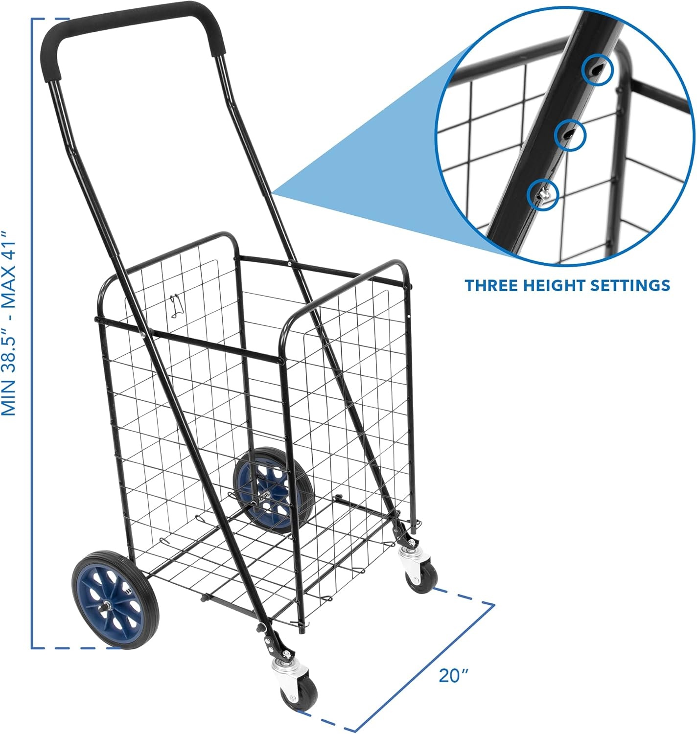 image:imageMountIt Foldable Shopping Cart with 360 Swivel Wheels Portable Grocery Cart on Wheels with Extended Foam Handle Heavy Duty Folding Dolly for Groceries Laundry and More Supports up to 66 lbsSmall