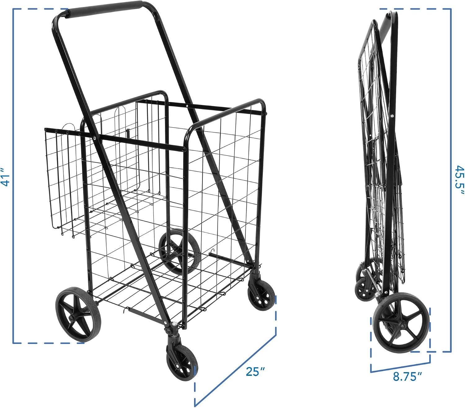 image:imageMountIt Foldable Shopping Cart with 360 Swivel Wheels Portable Grocery Cart on Wheels with Extended Foam Handle Heavy Duty Folding Dolly for Groceries Laundry and More Supports up to 66 lbsLarge