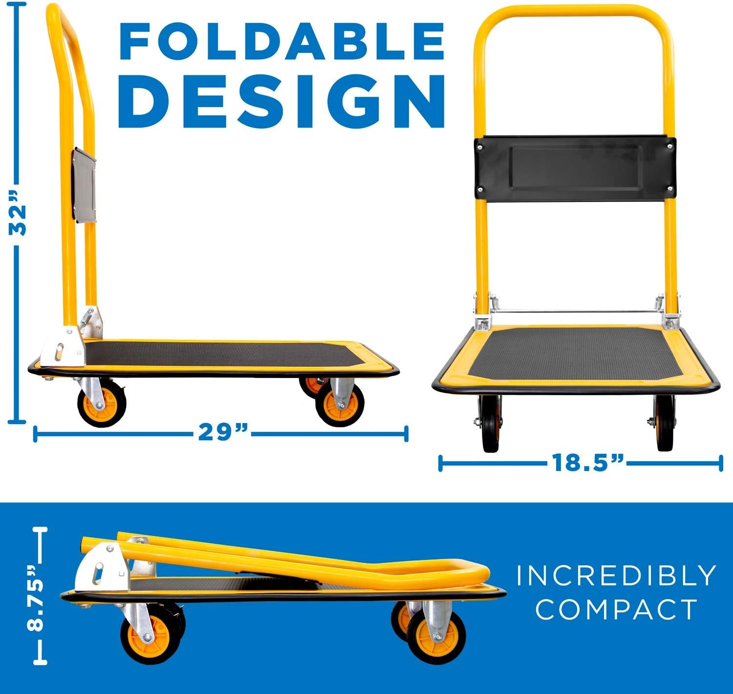 image:imageMountIt Folding Hand Truck Dolly Platform Truck 330 lb Heavy Duty Flatbed Cart with Wheels Foldable Platform Cart with 360 Swivel Casters Push Cart for Moving Boxes amp Furniture MI920330 Lbs Fixed