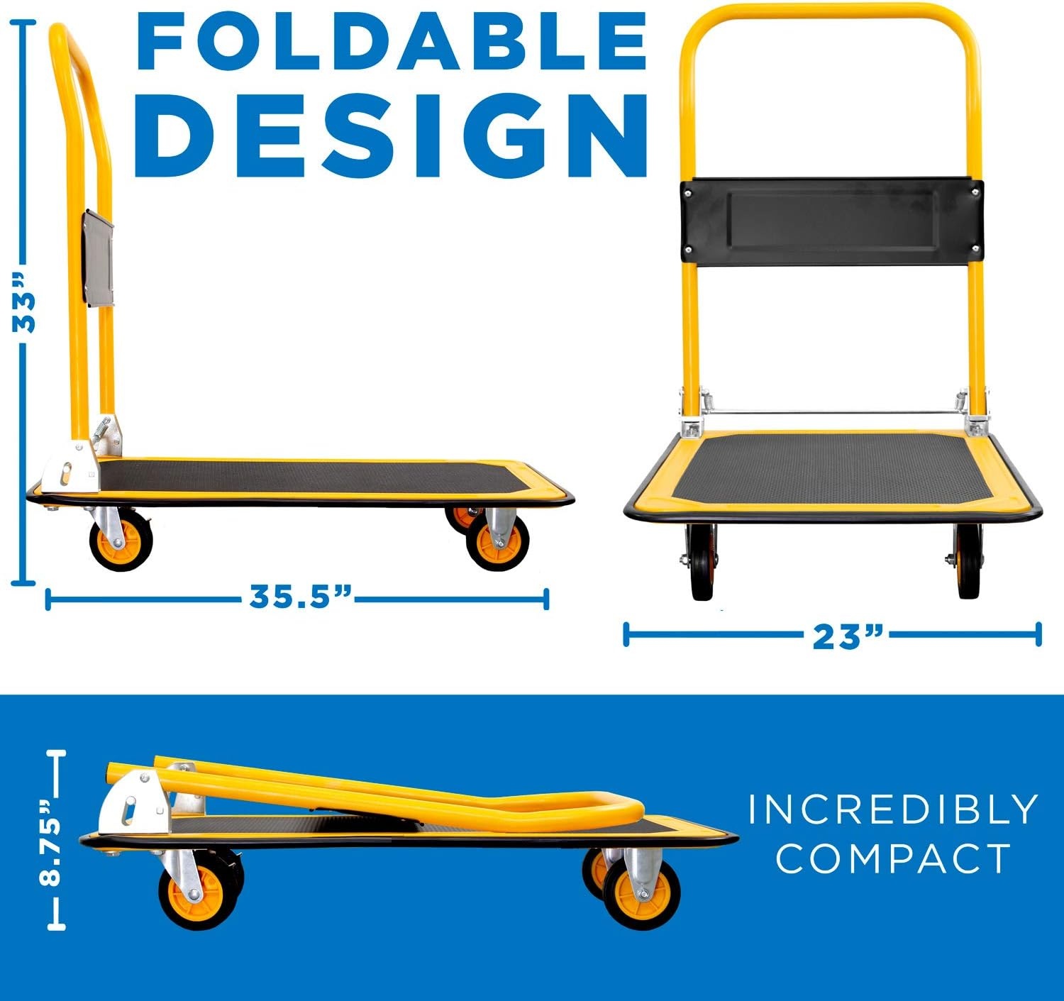 image:imageMountIt Folding Hand Truck Dolly Platform Truck 330 lb Heavy Duty Flatbed Cart with Wheels Foldable Platform Cart with 360 Swivel Casters Push Cart for Moving Boxes amp Furniture MI920660 Lbs Fixed