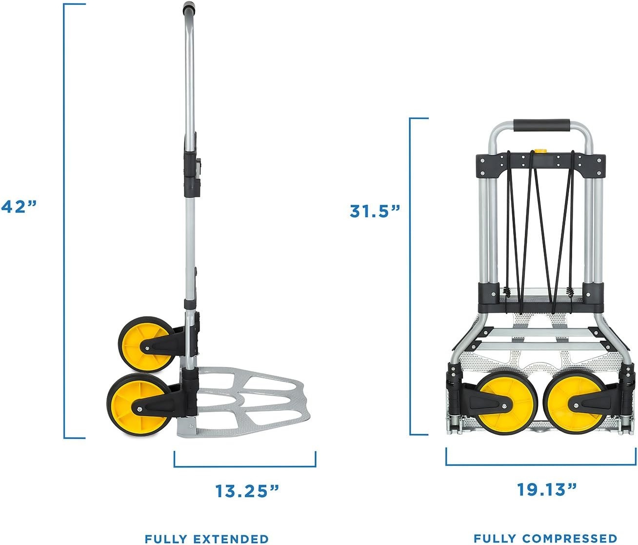 image:imageMountIt Folding Hand Truck and Dolly 264 Lb Capacity HeavyDuty Luggage Trolley Cart with Telescoping Handle and Rubber Wheels Silver Black Yellow