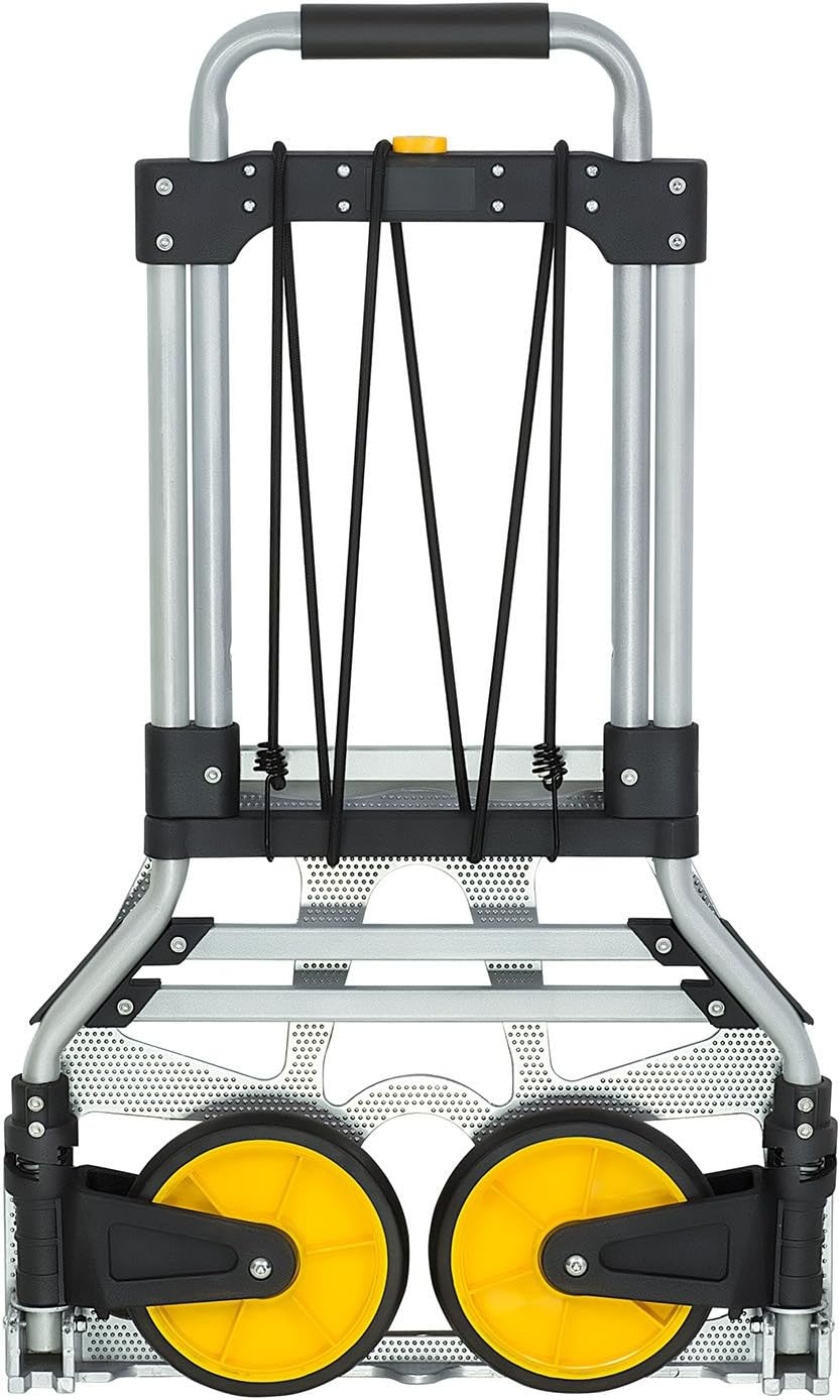 image:imageMountIt Folding Hand Truck and Dolly 264 Lb Capacity HeavyDuty Luggage Trolley Cart with Telescoping Handle and Rubber Wheels Silver Black Yellow