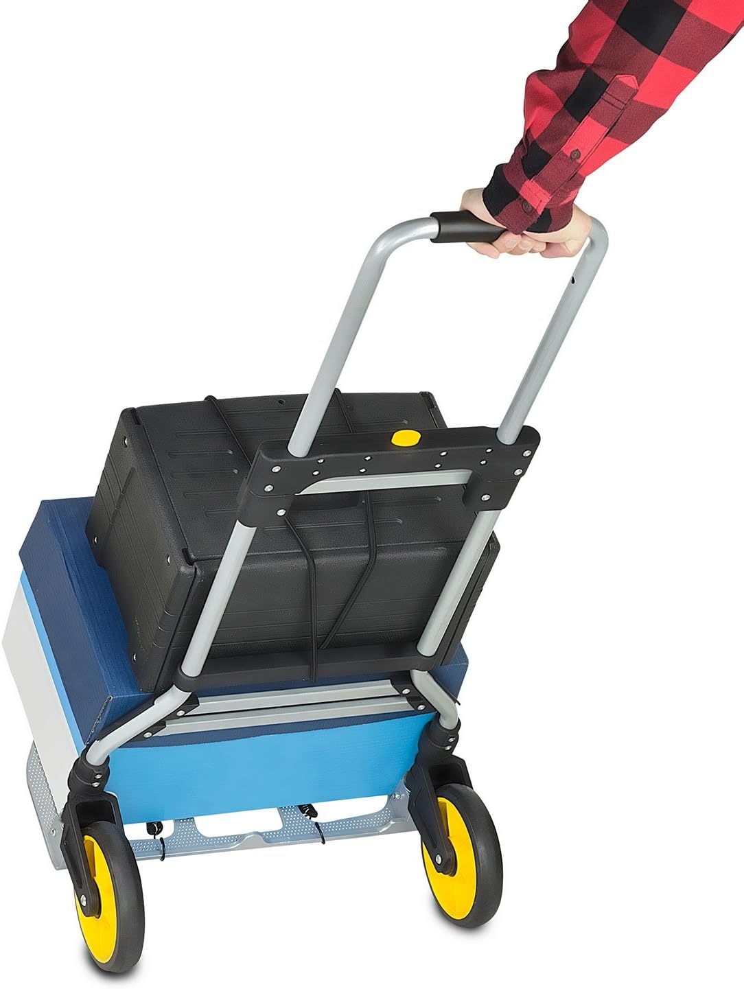 image:imageMountIt Folding Hand Truck and Dolly 264 Lb Capacity HeavyDuty Luggage Trolley Cart with Telescoping Handle and Rubber Wheels Silver Black Yellow