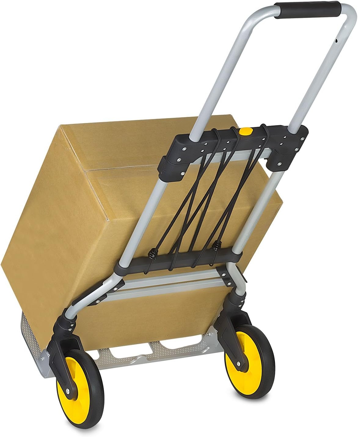image:imageMountIt Folding Hand Truck and Dolly 264 Lb Capacity HeavyDuty Luggage Trolley Cart with Telescoping Handle and Rubber Wheels Silver Black Yellow
