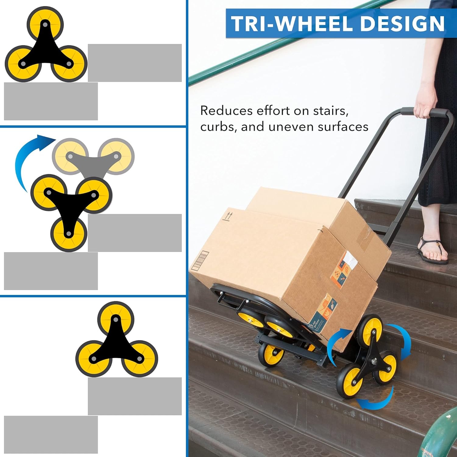 image:imageMountIt Folding Hand Truck and Dolly HeavyDuty Luggage Trolley Cart with Telescoping Handle and Rubber Wheels Silver Black Yellow 130 Lb Capacity