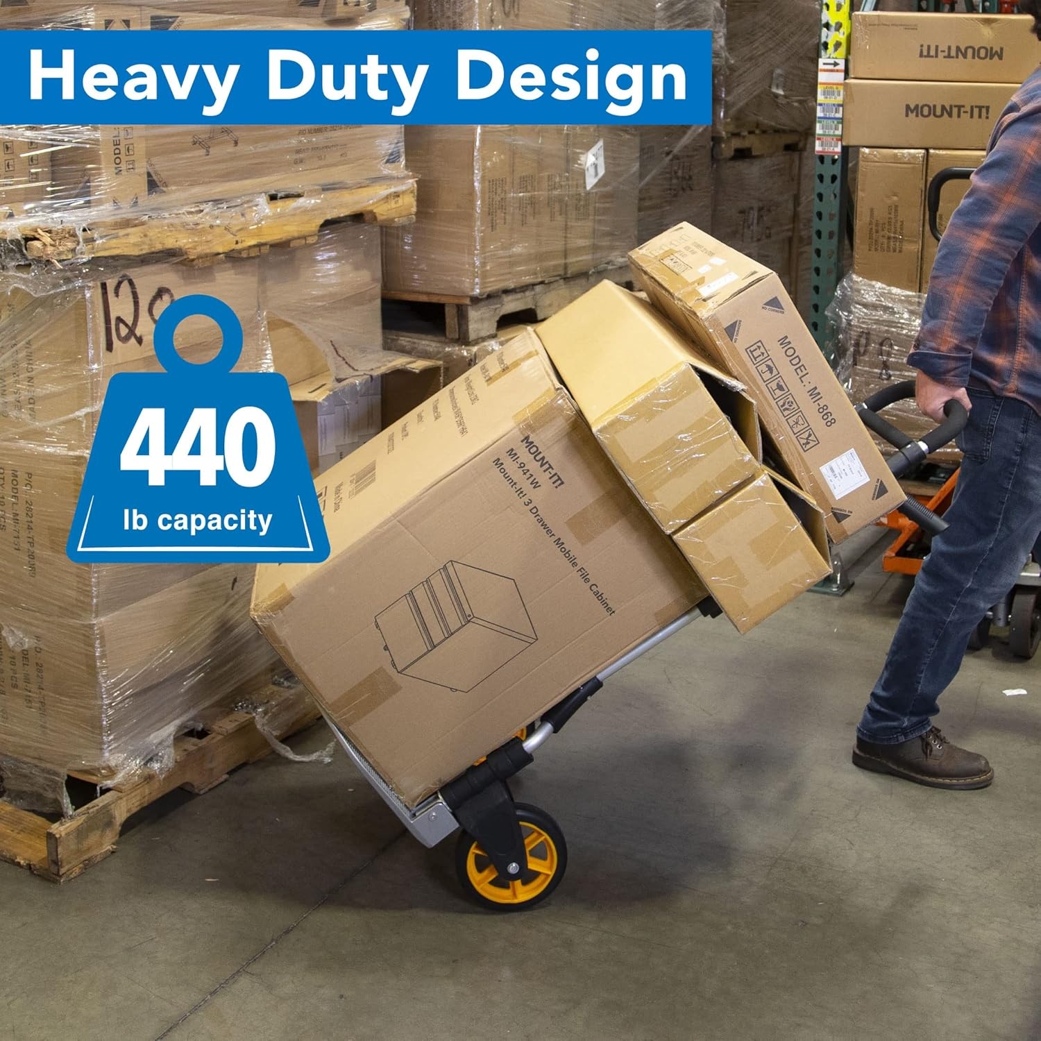 image:imageMountIt Folding Hand Truck and Personal Dolly Aluminum Trolley Heavy Duty 264 Lb Capacity Cart Dolly Cart with Wheels of Durable Rubber Soft Grip Telescoping Handle for Indoor Outdoor Foldable440 Lb Capacity