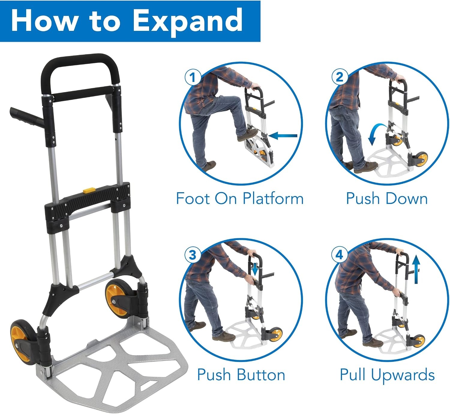 image:imageMountIt Folding Hand Truck and Personal Dolly Aluminum Trolley Heavy Duty 264 Lb Capacity Cart Dolly Cart with Wheels of Durable Rubber Soft Grip Telescoping Handle for Indoor Outdoor Foldable440 Lb Capacity