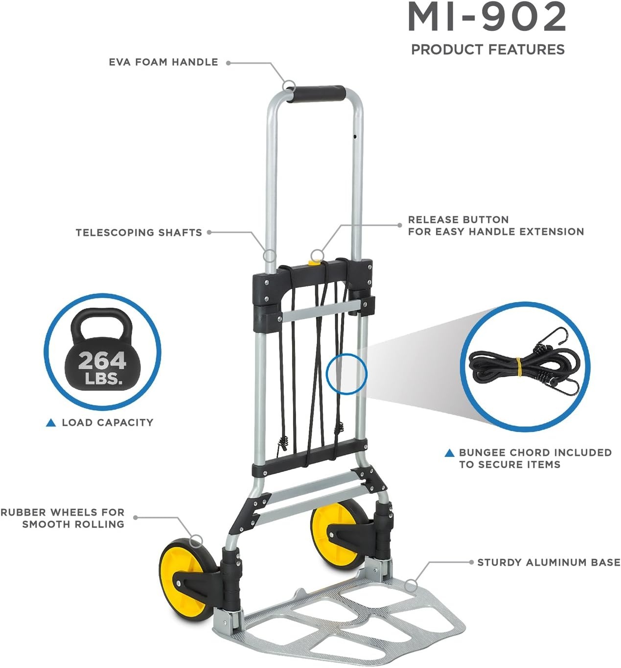 image:imageMountIt Folding Hand Truck and Personal Dolly Aluminum Trolley Heavy Duty 264 Lb Capacity Cart Dolly Cart with Wheels of Durable Rubber Soft Grip Telescoping Handle for Indoor Outdoor Foldable264 Lb Capacity