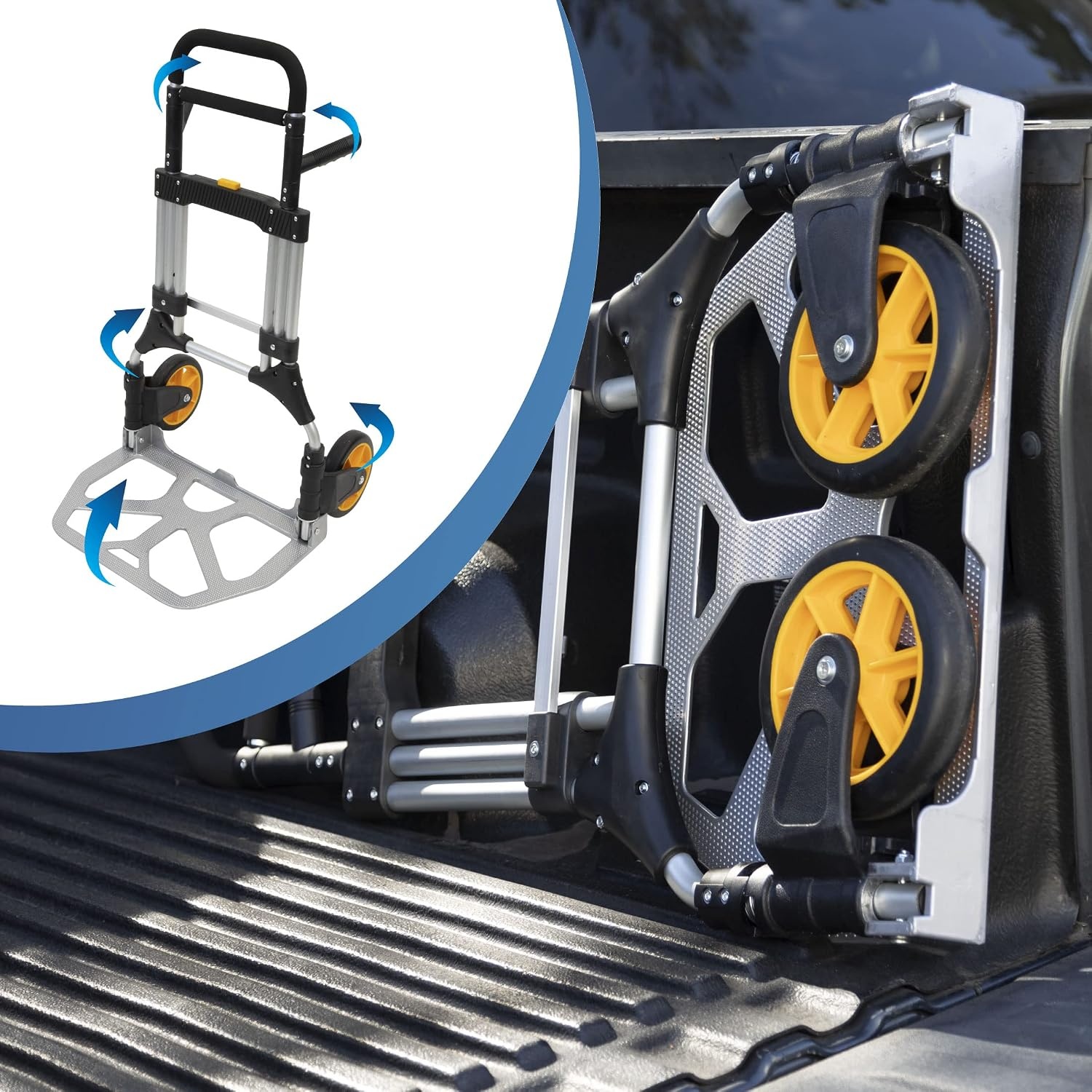 image:imageMountIt Folding Hand Truck and Personal Dolly Aluminum Trolley Heavy Duty 264 Lb Capacity Cart Dolly Cart with Wheels of Durable Rubber Soft Grip Telescoping Handle for Indoor Outdoor Foldable440 Lb Capacity