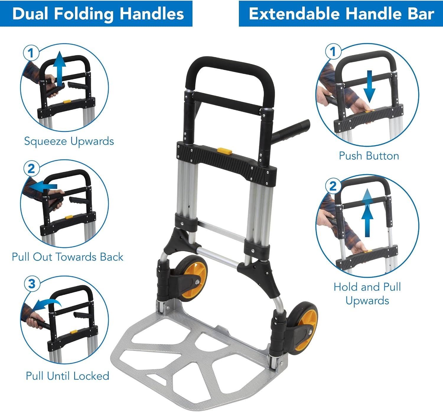 image:imageMountIt Folding Hand Truck and Personal Dolly Aluminum Trolley Heavy Duty 264 Lb Capacity Cart Dolly Cart with Wheels of Durable Rubber Soft Grip Telescoping Handle for Indoor Outdoor Foldable440 Lb Capacity