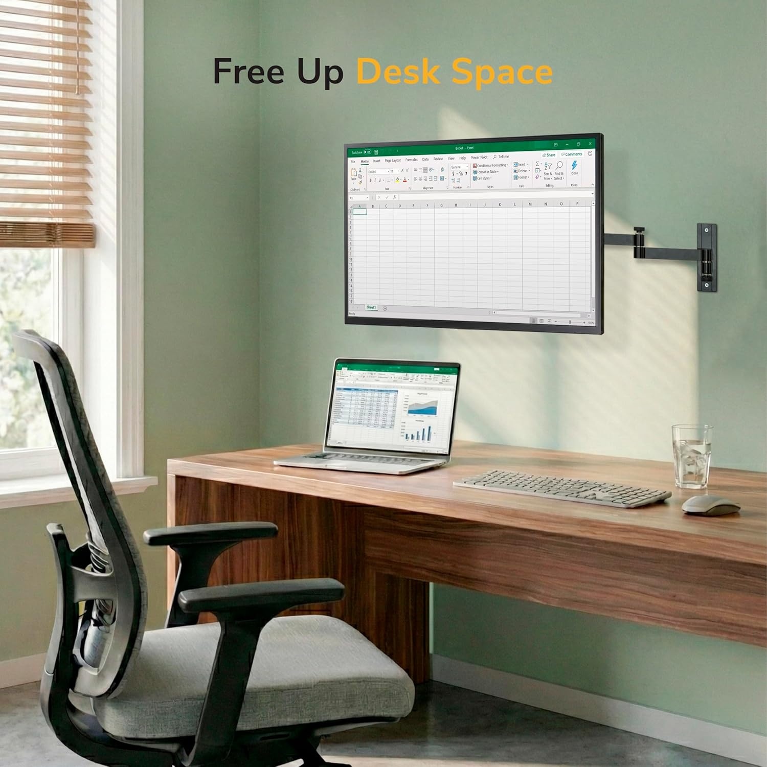 image:imageMountIt Full Motion Computer Monitor Wall Mount Adjustable Arm for Home Office Gaming Workstations Fits 1932 Screens VESA 75x75 amp 100x100 Tilt Swivel Rotate 33 lb Single Stud Install