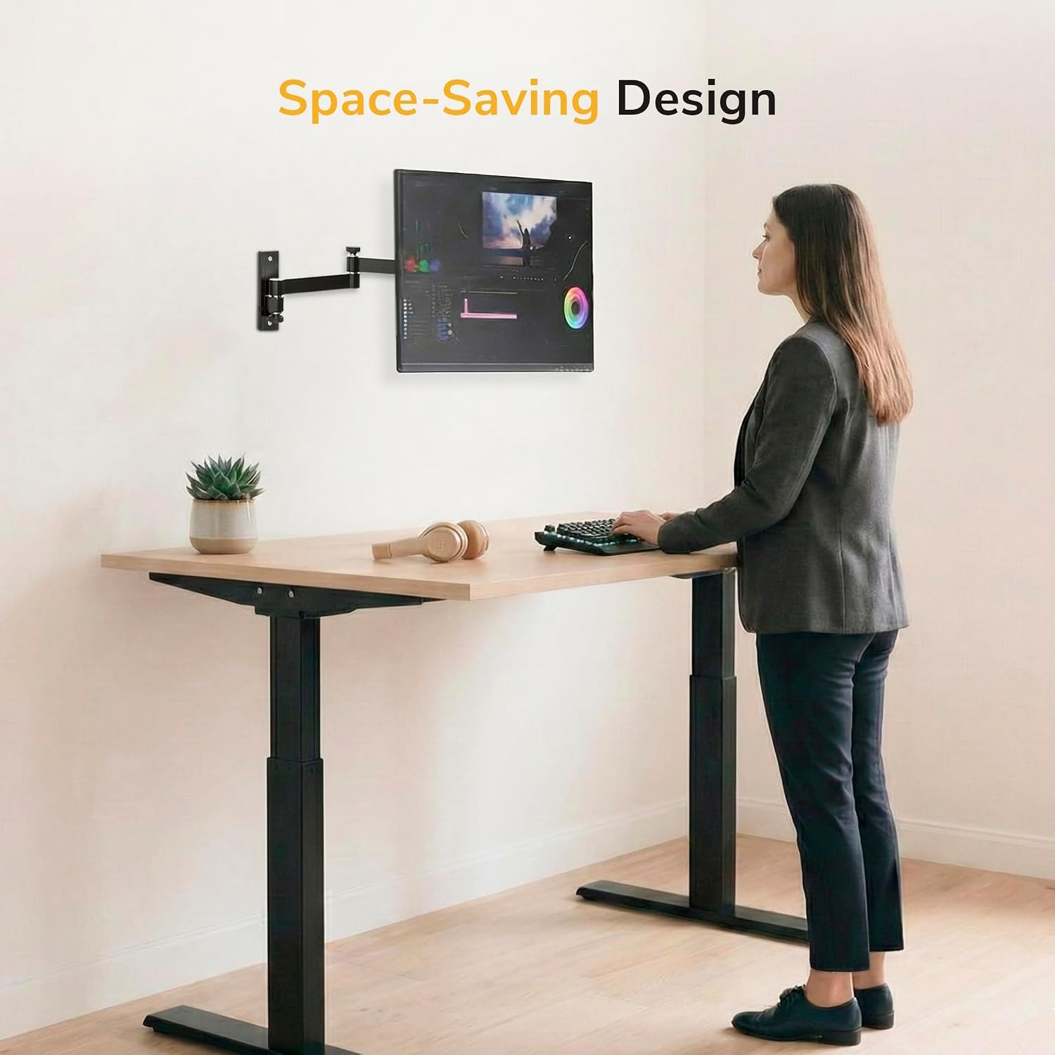 image:imageMountIt Full Motion Computer Monitor Wall Mount Adjustable Arm for Home Office Gaming Workstations Fits 1932 Screens VESA 75x75 amp 100x100 Tilt Swivel Rotate 33 lb Single Stud Install