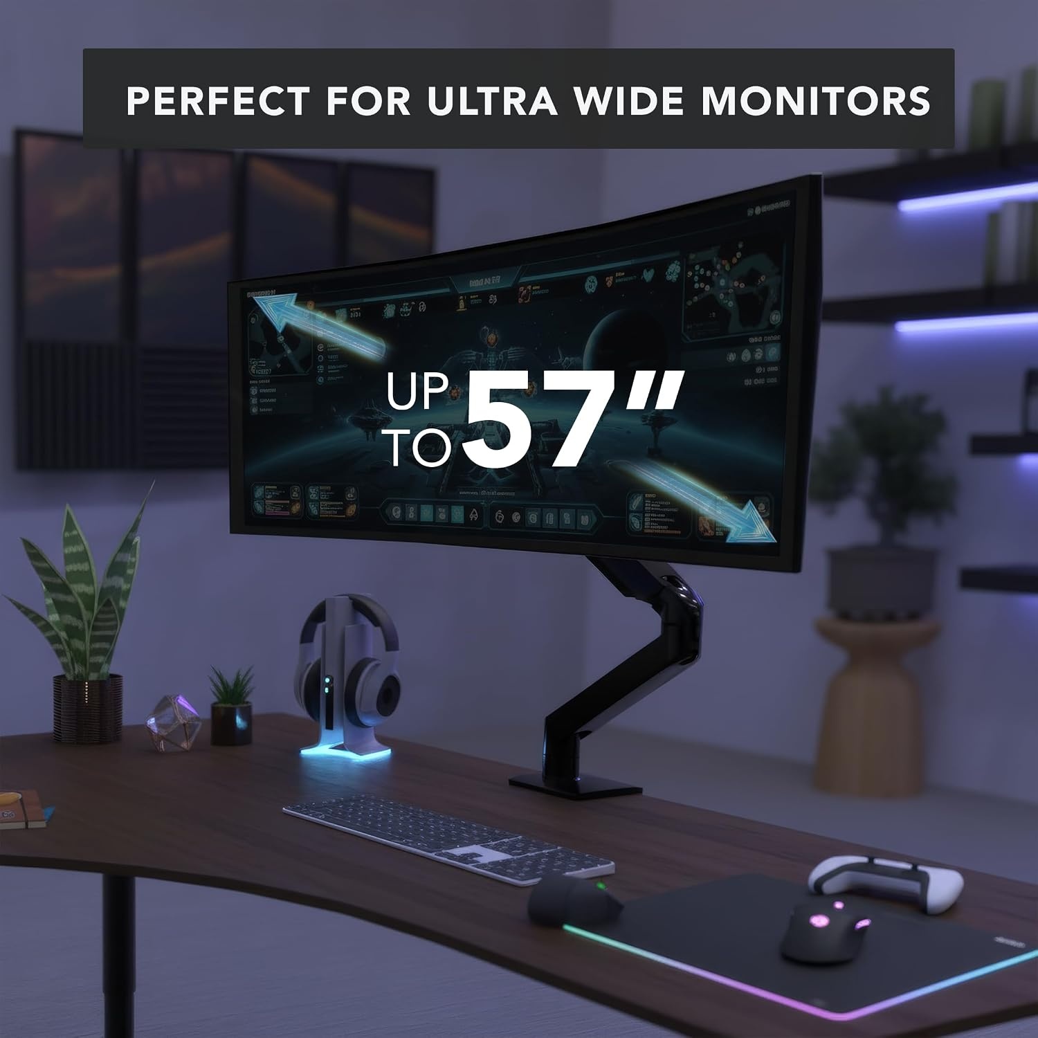 image:imageMountIt Heavy Duty Monitor Arm for 49 57 amp Ultrawide Monitors Full Motion Gas Spring Holds 55 lbs Tilt Swivel amp Rotate VESA 75 amp 100 Clamp amp Grommet Base Fits Samsung Odyssey G9
