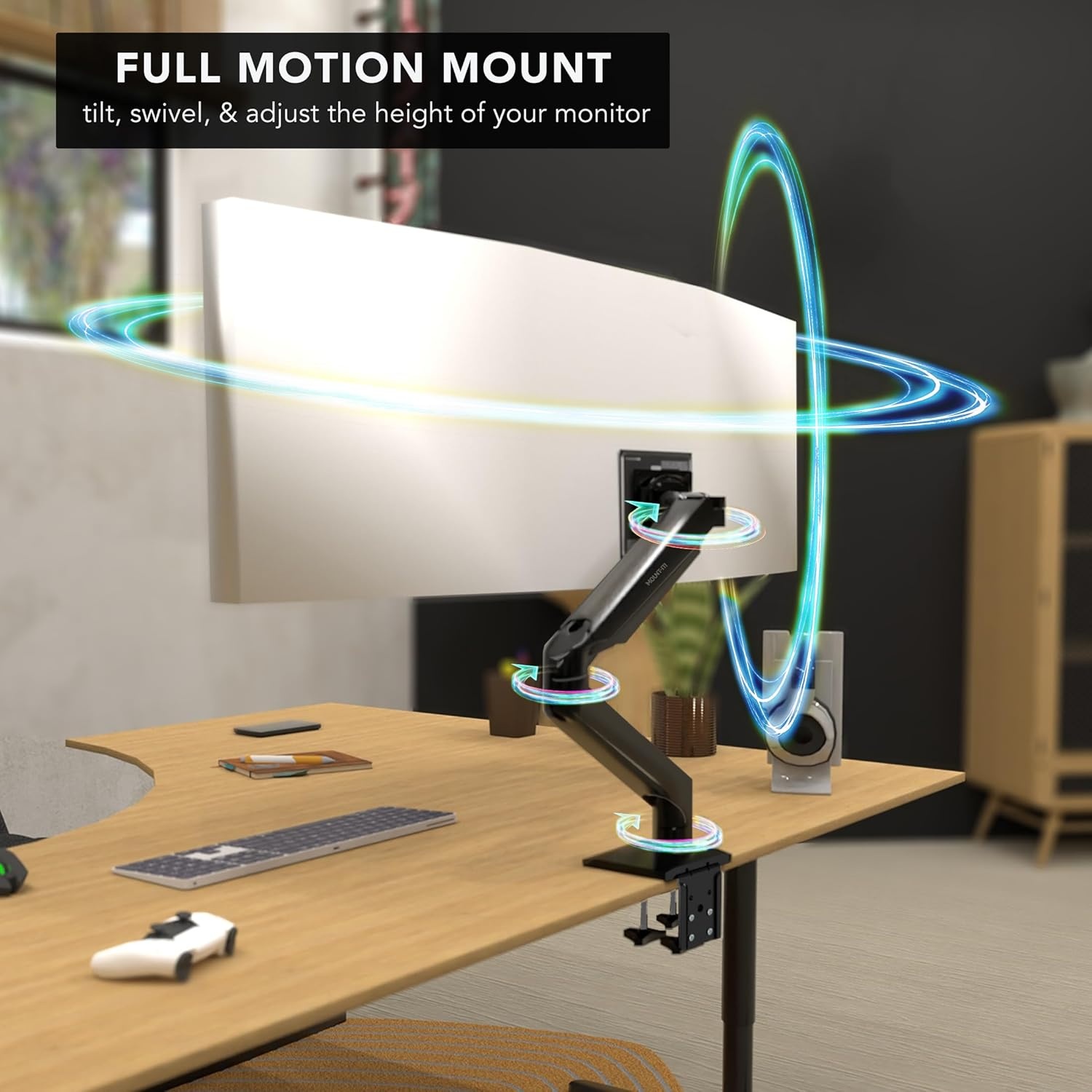 image:imageMountIt Heavy Duty Monitor Arm for 49 57 amp Ultrawide Monitors Full Motion Gas Spring Holds 55 lbs Tilt Swivel amp Rotate VESA 75 amp 100 Clamp amp Grommet Base Fits Samsung Odyssey G9