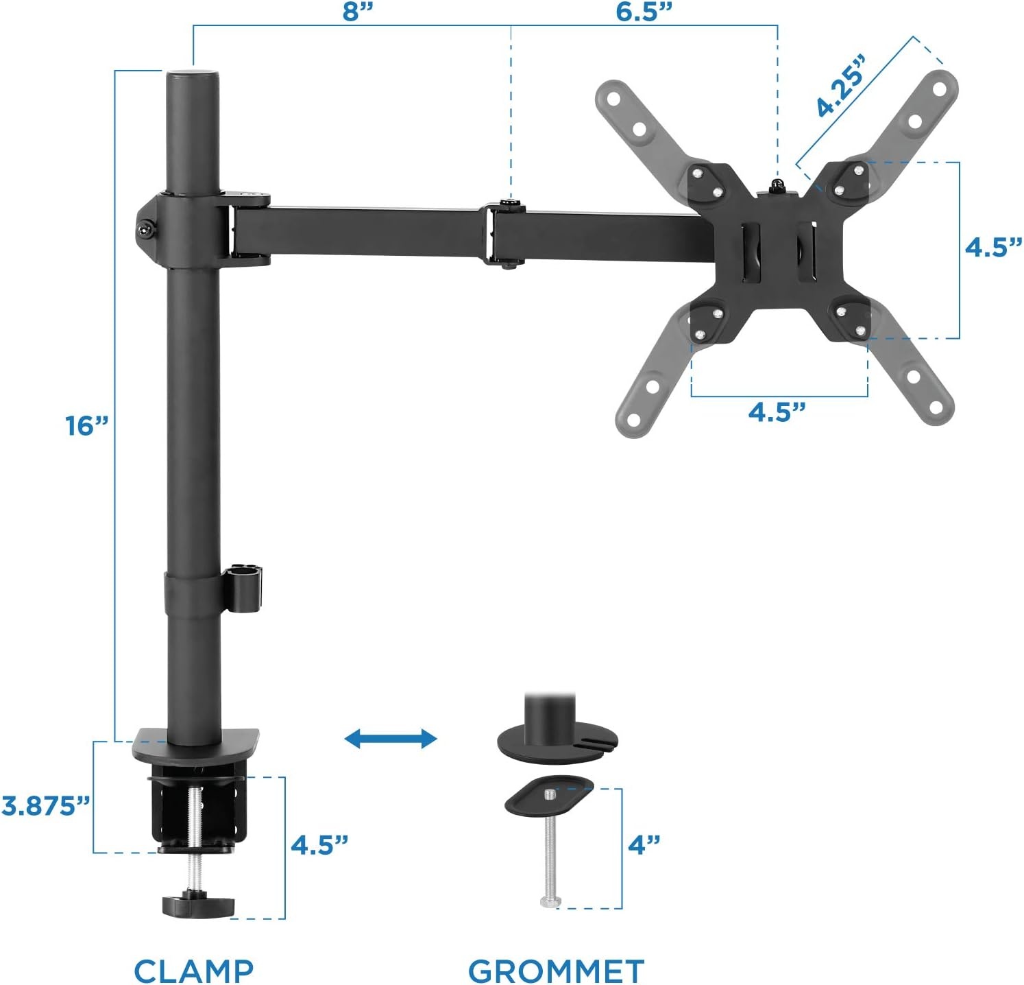 image:imageMountIt Large Monitor Desk Mount with VESA 200 200x200 200x100 Bolting Pattern Fits up to 42 Inch and Ultrawide Monitors Full Motion with Clamp and Grommet Base