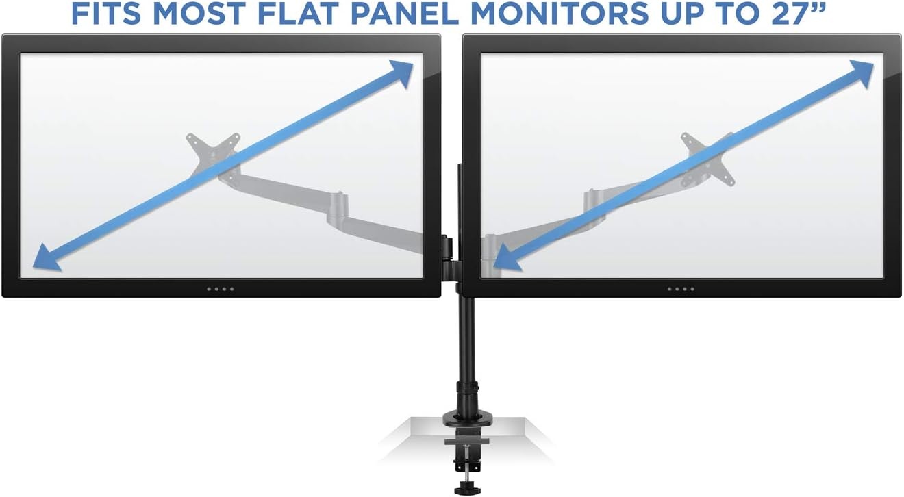 image:imageMountIt Premium Modular Dual Monitor Desk Mount Arms Tilt Swivel VESA Wall Mount Fits 13 15 17 19 215 24 27 Inch Computer Screens with 75 100 VESA Patterns CClamp and Grommet Bases Black