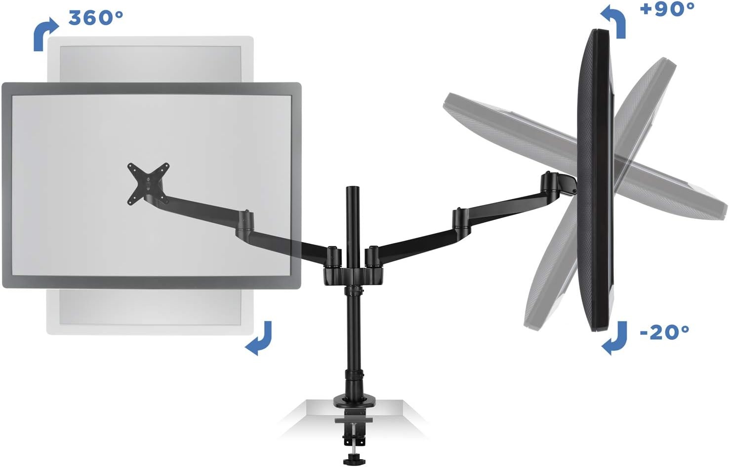 image:imageMountIt Premium Modular Dual Monitor Desk Mount Arms Tilt Swivel VESA Wall Mount Fits 13 15 17 19 215 24 27 Inch Computer Screens with 75 100 VESA Patterns CClamp and Grommet Bases Black