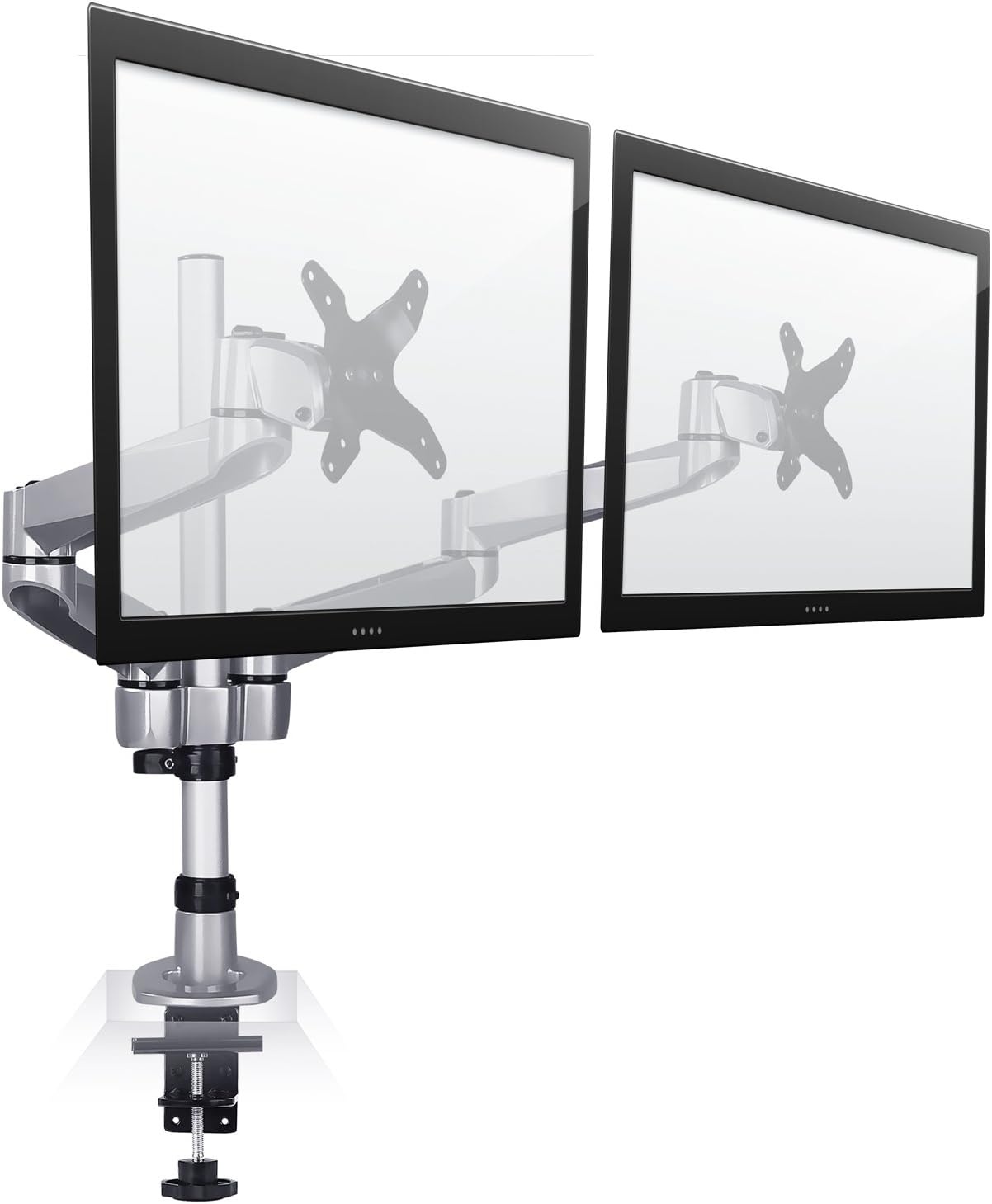 image:imageMountIt Premium Modular Dual Monitor Desk Mount Arms Tilt Swivel VESA Wall Mount Fits 13 15 17 19 215 24 27 Inch Computer Screens with 75 100 VESA Patterns CClamp and Grommet Bases Silver