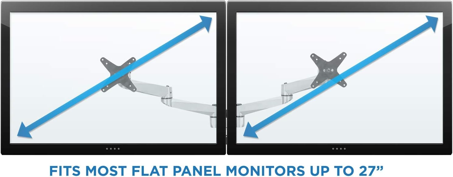 image:imageMountIt Premium Modular Dual Monitor Desk Mount Arms Tilt Swivel VESA Wall Mount Fits 13 15 17 19 215 24 27 Inch Computer Screens with 75 100 VESA Patterns CClamp and Grommet Bases Silver