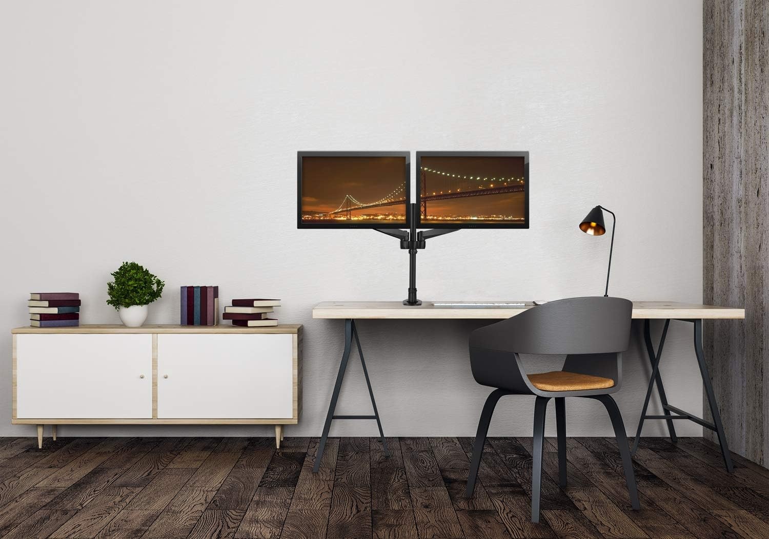 image:imageMountIt Premium Modular Dual Monitor Desk Mount Arms Tilt Swivel VESA Wall Mount Fits 13 15 17 19 215 24 27 Inch Computer Screens with 75 100 VESA Patterns CClamp and Grommet Bases Black