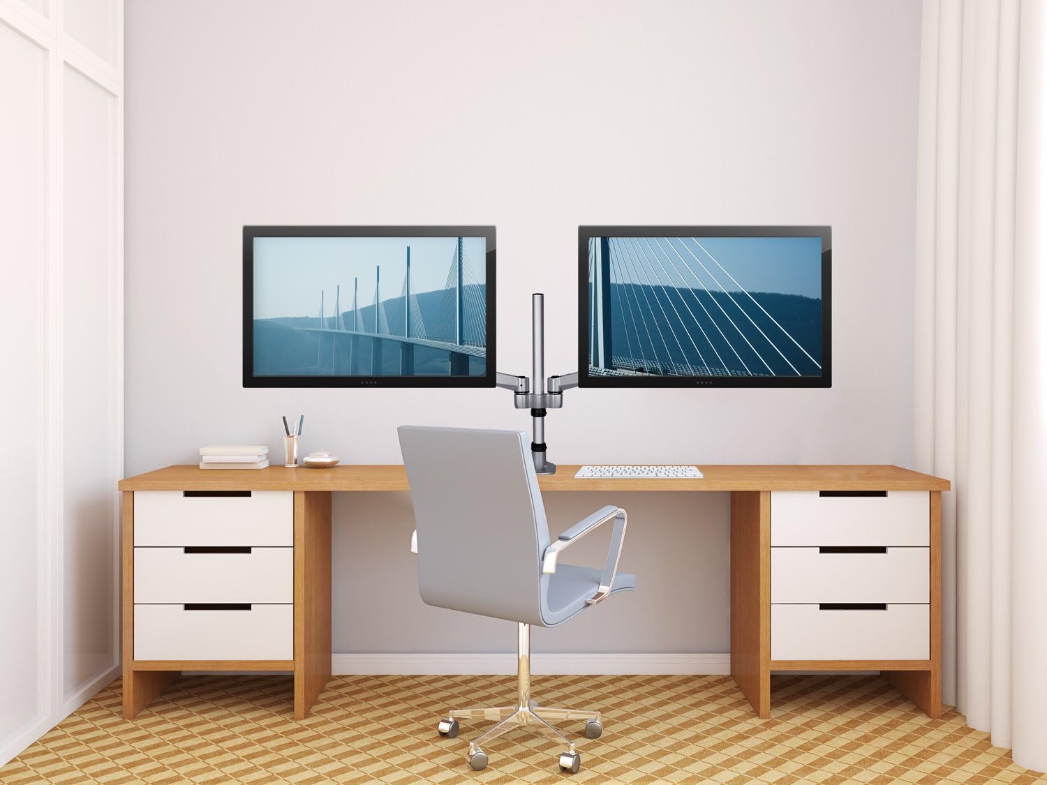 image:imageMountIt Premium Modular Dual Monitor Desk Mount Arms Tilt Swivel VESA Wall Mount Fits 13 15 17 19 215 24 27 Inch Computer Screens with 75 100 VESA Patterns CClamp and Grommet Bases Silver