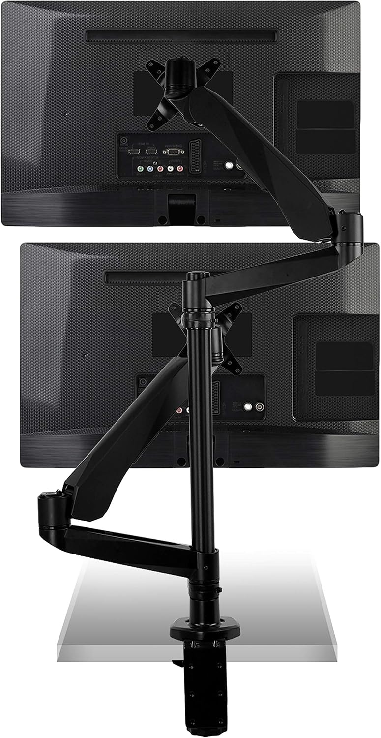 image:imageMountIt Premium Modular Dual Monitor Desk Mount Arms Stand Double Gas Spring Arms Fits 19 215 24 27 32 Inch Computer Screens with 75 100 VESA Patterns CClamp and Grommet Bases Black