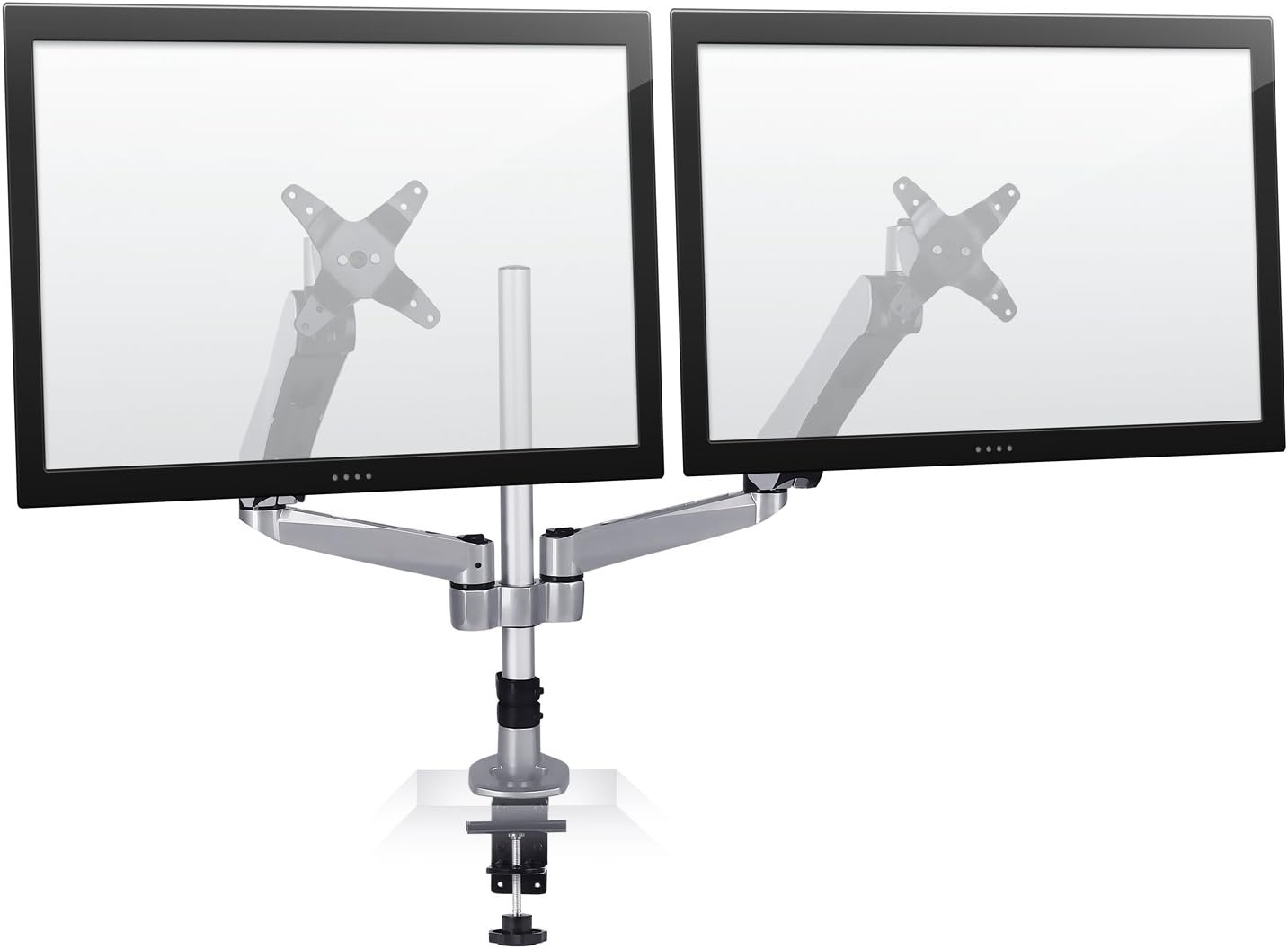 image:imageMountIt Premium Modular Dual Monitor Desk Mount Arms Stand Double Gas Spring Arms Fits 19 215 24 27 32 Inch Computer Screens with 75 100 VESA Patterns CClamp and Grommet Bases Silver
