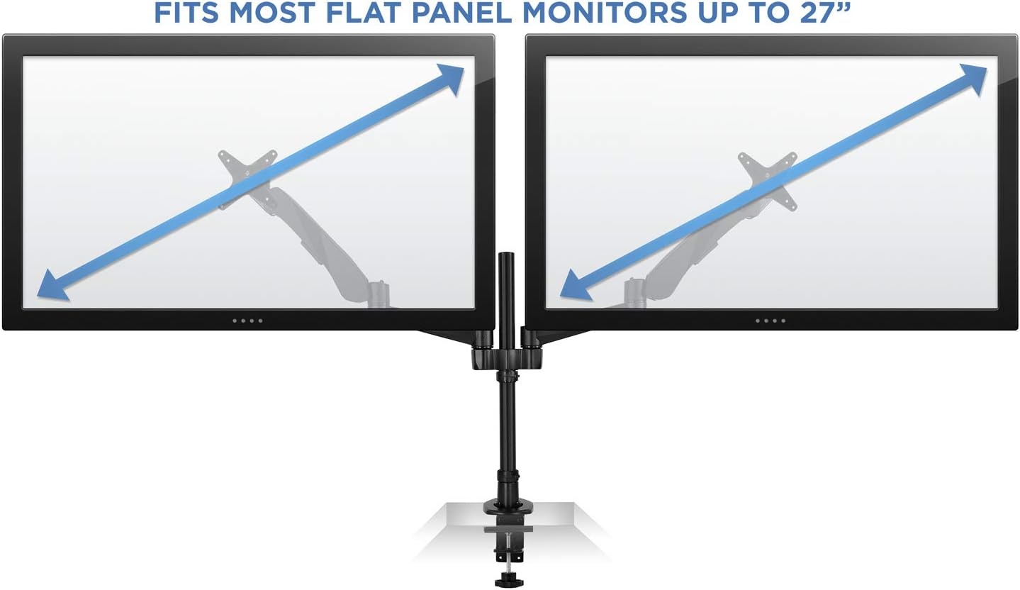 image:imageMountIt Premium Modular Dual Monitor Desk Mount Arms Stand Double Gas Spring Arms Fits 19 215 24 27 32 Inch Computer Screens with 75 100 VESA Patterns CClamp and Grommet Bases Black
