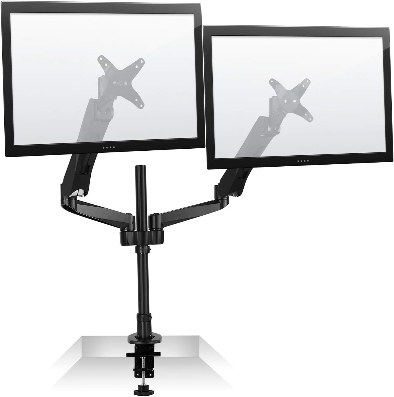 image:imageMountIt Premium Modular Dual Monitor Desk Mount Arms Stand Double Gas Spring Arms Fits 19 215 24 27 32 Inch Computer Screens with 75 100 VESA Patterns CClamp and Grommet Bases Black