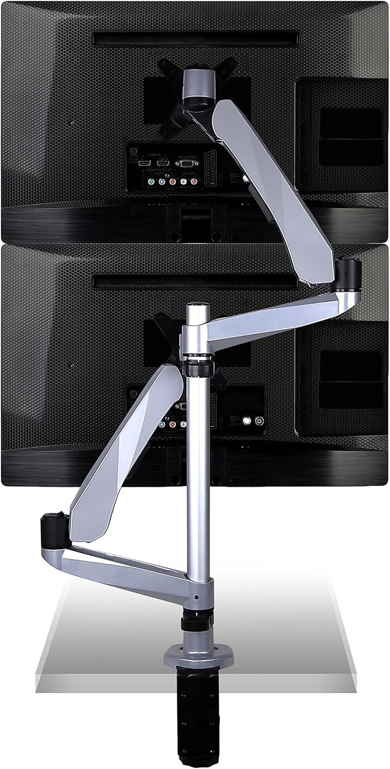 image:imageMountIt Premium Modular Dual Monitor Desk Mount Arms Stand Double Gas Spring Arms Fits 19 215 24 27 32 Inch Computer Screens with 75 100 VESA Patterns CClamp and Grommet Bases Silver