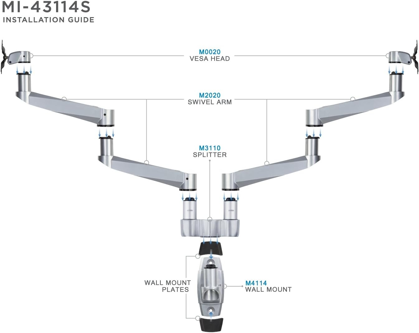 image:imageMountIt Premium Modular Dual Monitor Wall Mount Arms Tilt Swivel VESA Wall Mount Fits 13 15 17 19 215 24 27 Inch Computer Screens with 75 100 VESA Patterns Silver
