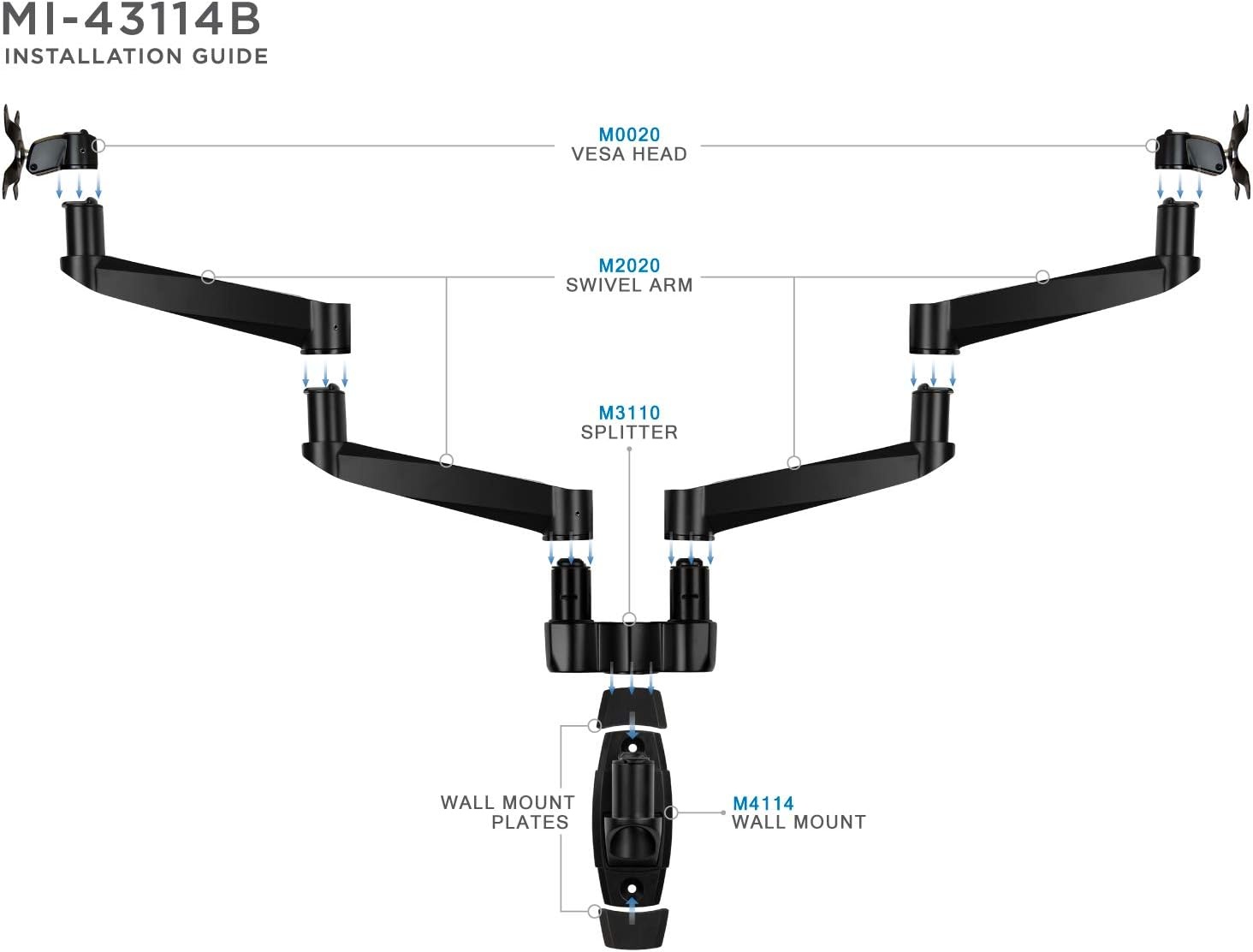 image:imageMountIt Premium Modular Dual Monitor Wall Mount Arms Tilt Swivel VESA Wall Mount Fits 13 15 17 19 215 24 27 Inch Computer Screens with 75 100 VESA Patterns Black