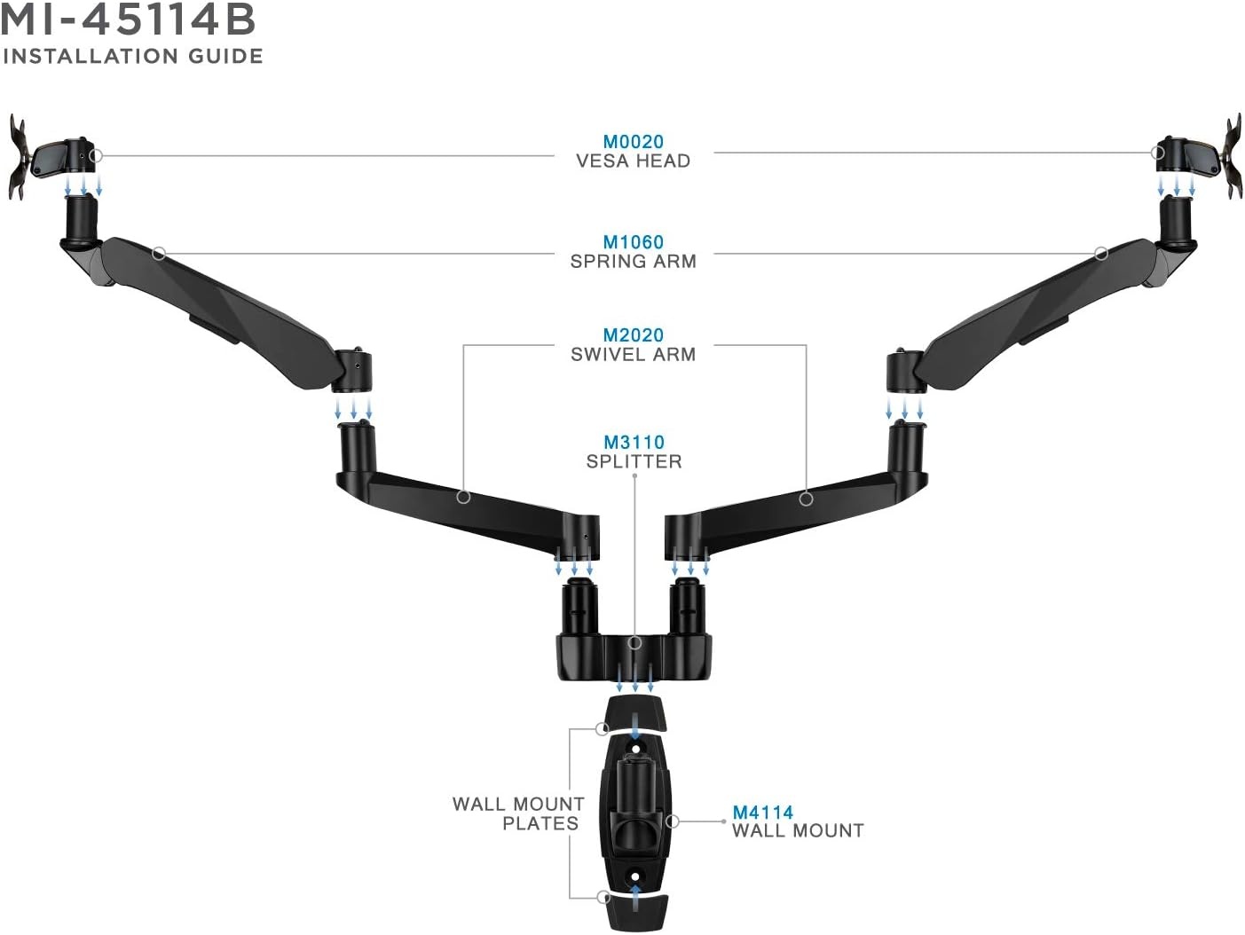 image:imageMountIt Premium Modular Dual Monitor Wall Mount Arms VESA Wall Mount Full Motion Gas Spring Arm Fits 17 19 215 24 27 32 Inch Computer Screens with 75 100 VESA Patterns Black