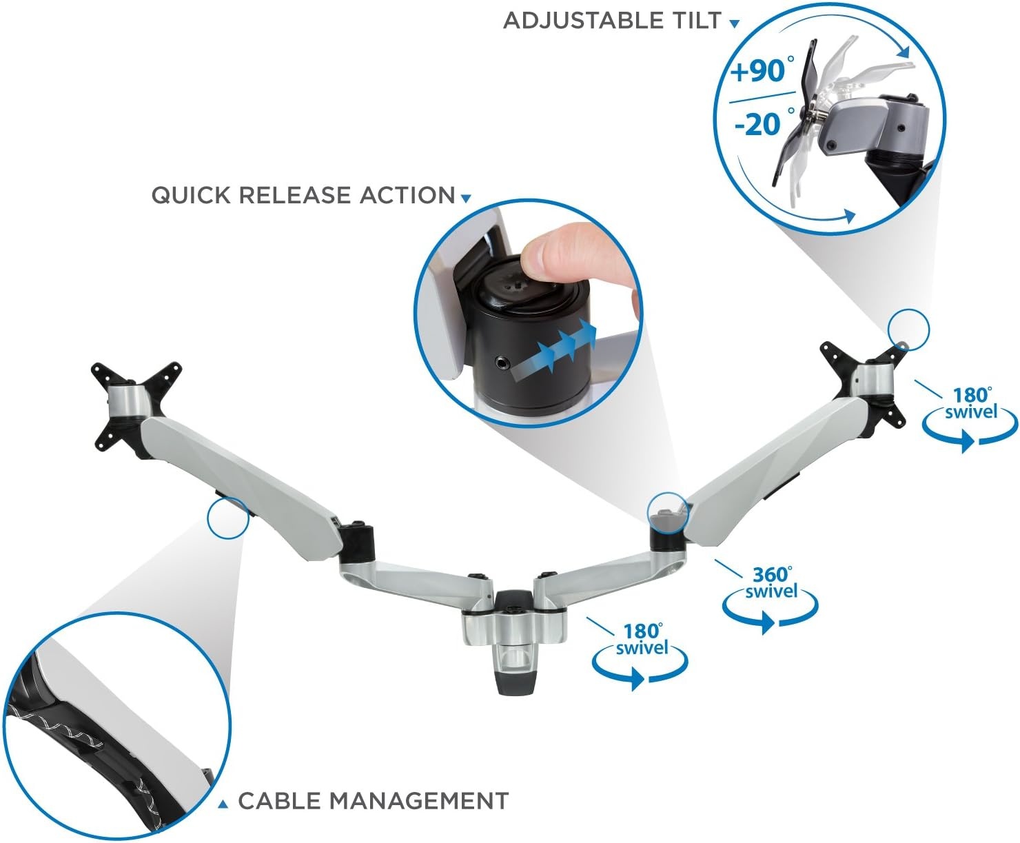 image:imageMountIt Premium Modular Dual Monitor Wall Mount Arms VESA Wall Mount Full Motion Gas Spring Arm Fits 17 19 215 24 27 32 Inch Computer Screens with 75 100 VESA Patterns 198 Pound Capacity