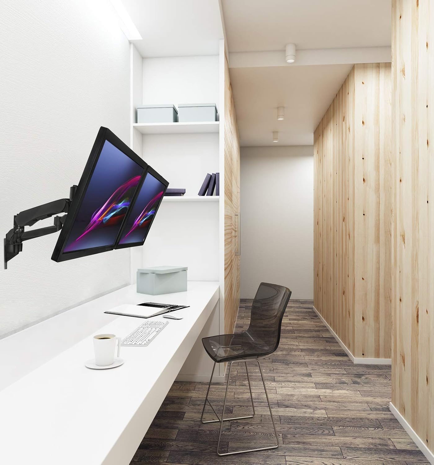 image:imageMountIt Premium Modular Dual Monitor Wall Mount Arms VESA Wall Mount Full Motion Gas Spring Arm Fits 17 19 215 24 27 32 Inch Computer Screens with 75 100 VESA Patterns Black