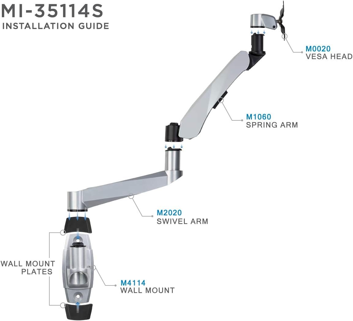 image:imageMountIt Premium Modular TV Monitor Wall Mount Arm VESA Wall Mount Full Motion Gas Spring Arm Fits 13 15 17 19 215 24 27 32 Inch Computer Screens with 75 100 VESA Patterns 198 Pound Capacity