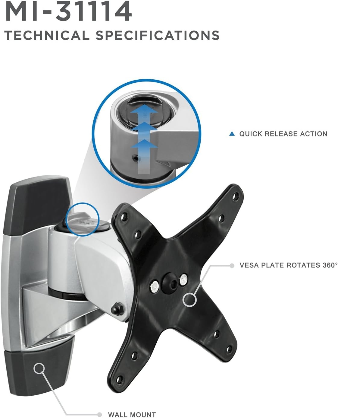 image:imageMountIt Premium Monitor Wall Mount Arm QuickRelease Modular Mounting Bracket for VESA 75 and 100 mm Pattern