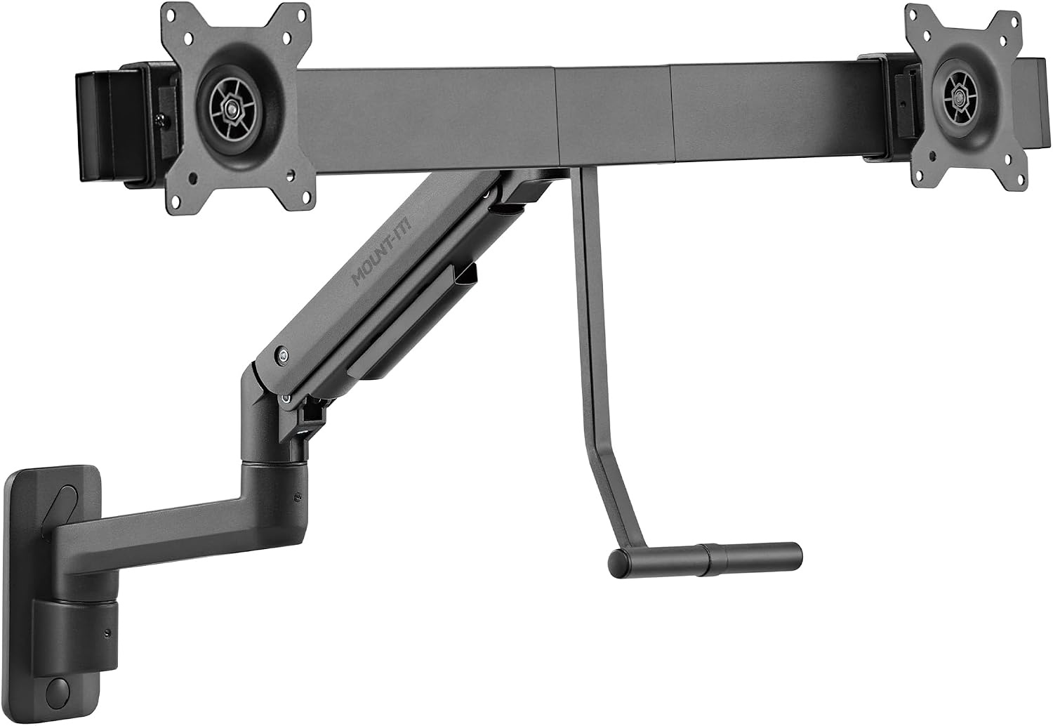 image:imageMountIt Proflex Dual Monitor Wall Mount Gas Spring Arm with Crossbar Fits 1732 Screens up to 198 lb Each Height Adjustable Full Motion Tilt Swivel Rotate VESA 75 100 mm Premium Setup