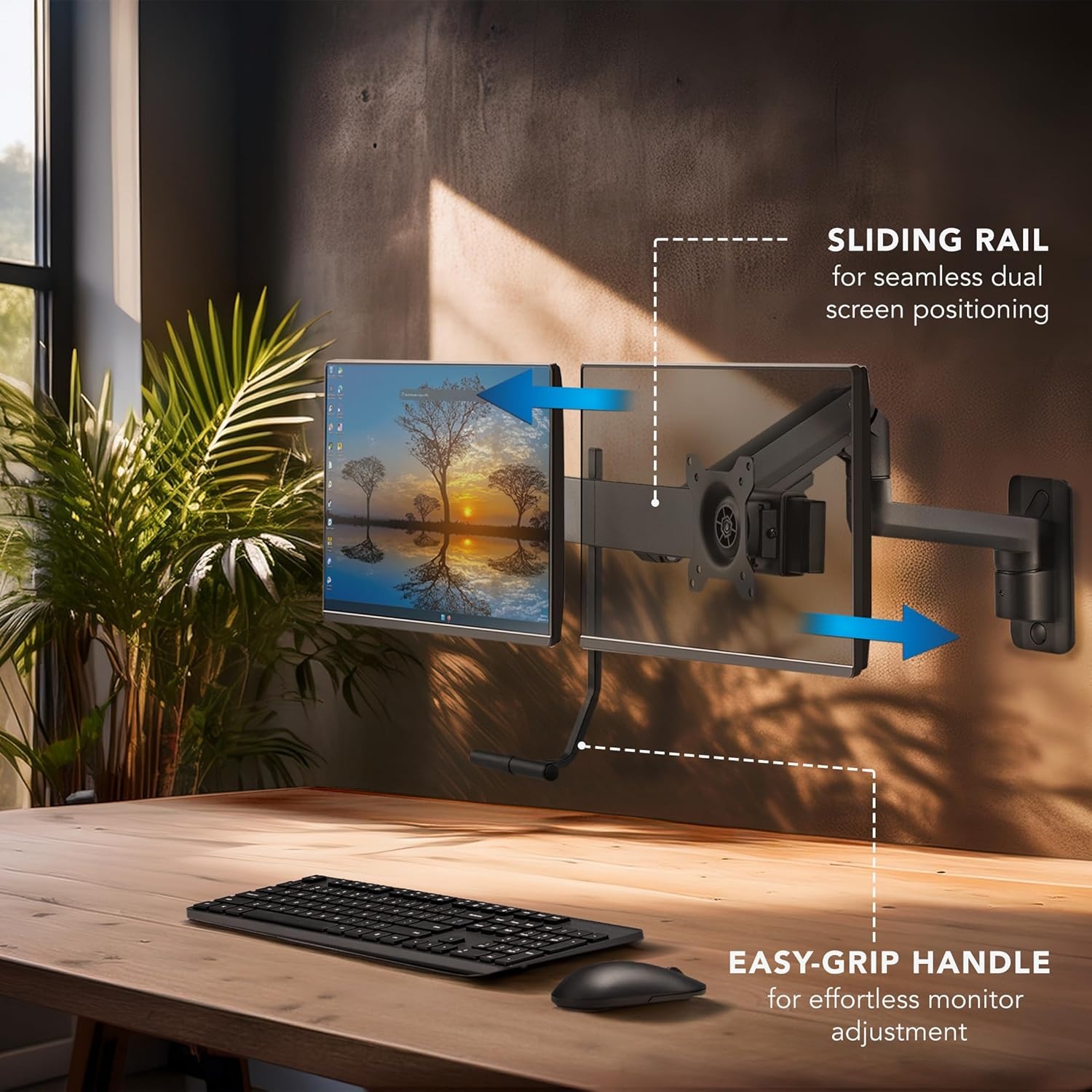 image:imageMountIt Proflex Dual Monitor Wall Mount Gas Spring Arm with Crossbar Fits 1732 Screens up to 198 lb Each Height Adjustable Full Motion Tilt Swivel Rotate VESA 75 100 mm Premium Setup