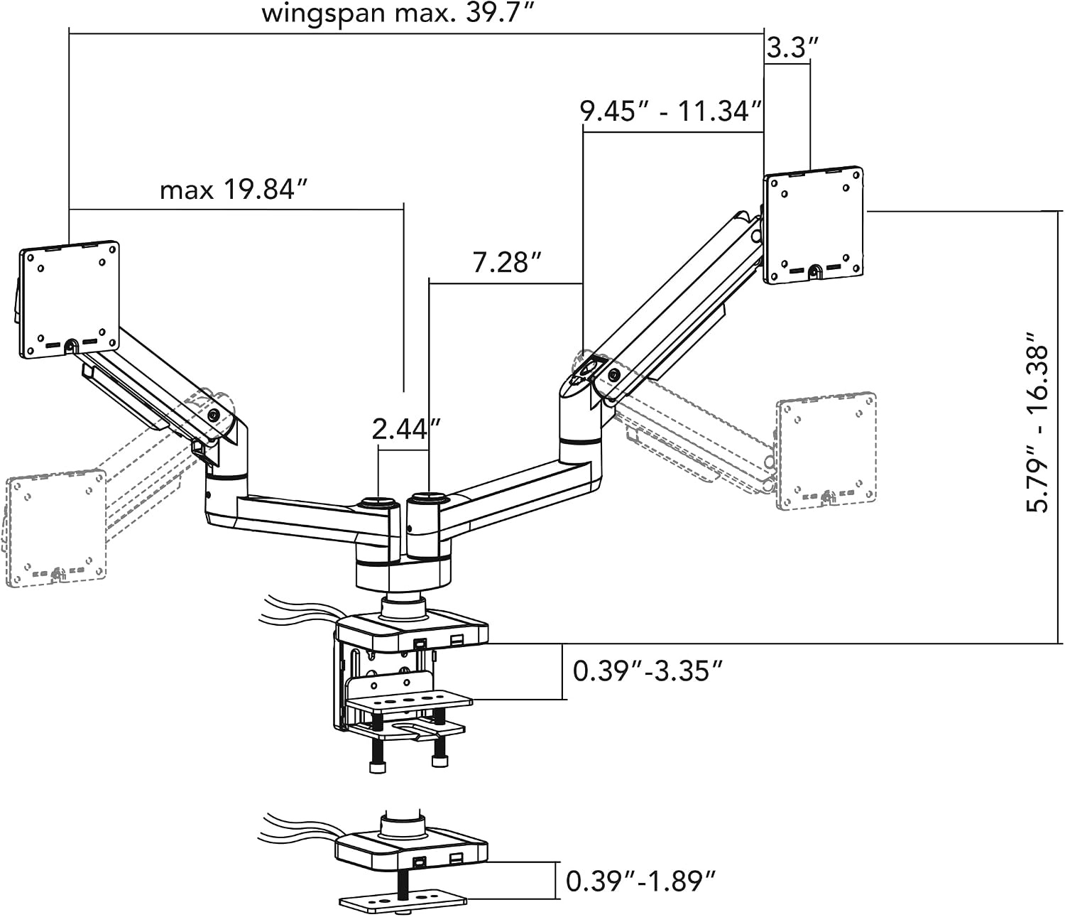 image:imageMountIt Proflex Series HeavyDuty Dual Monitor Arm for 1735 Screens Gas Spring Full Motion USBC amp USB 30 Ports VESA 75100 Fits Ultrawide amp Curved Displays Clamp or Grommet Base