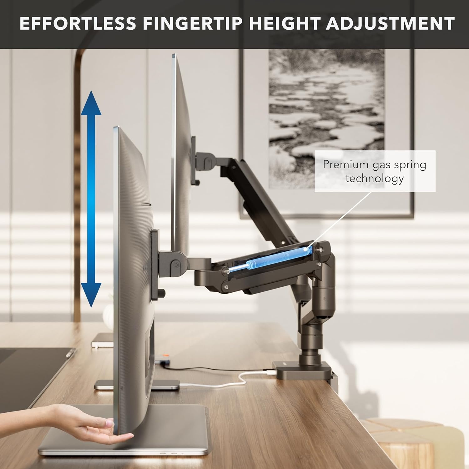 image:imageMountIt Proflex Series HeavyDuty Dual Monitor Arm for 1735 Screens Gas Spring Full Motion USBC amp USB 30 Ports VESA 75100 Fits Ultrawide amp Curved Displays Clamp or Grommet Base