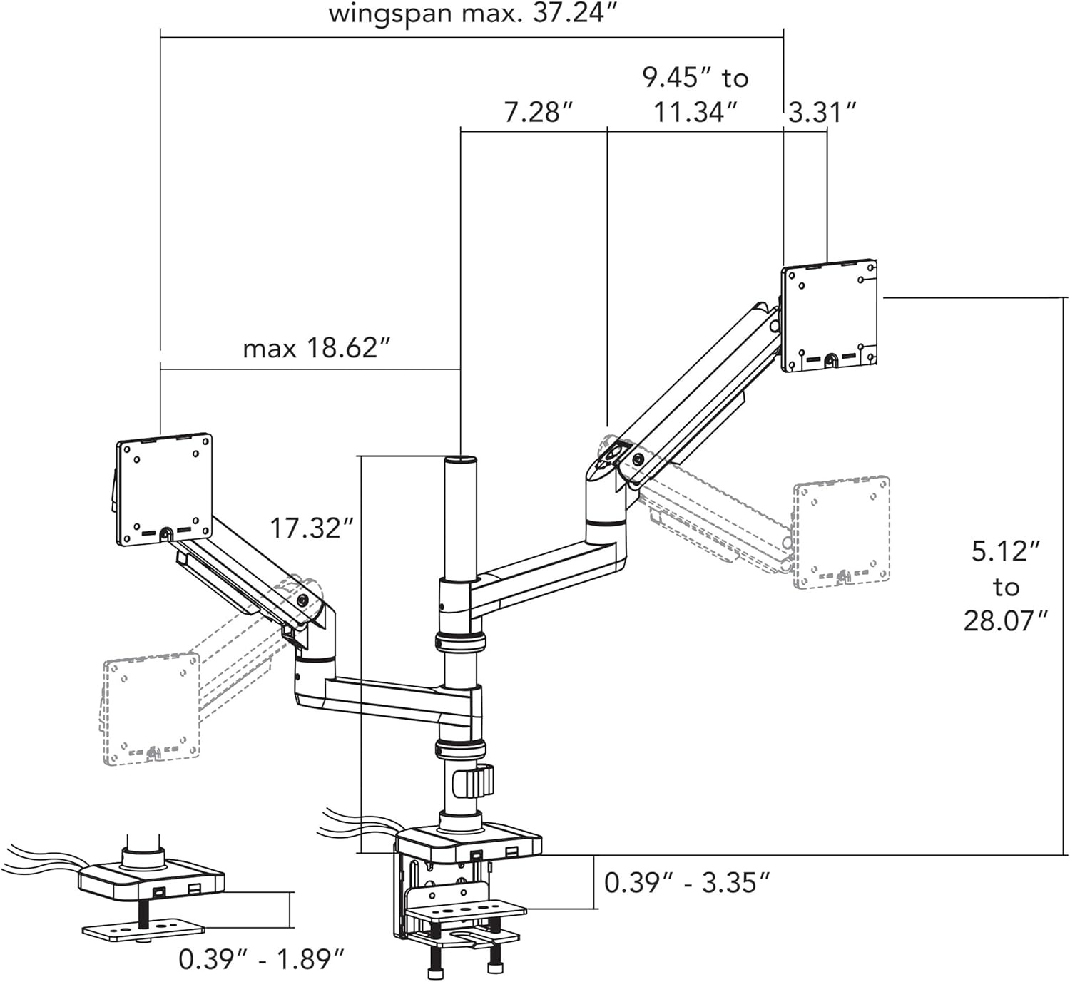 image:imageMountIt Proflex Series Stacking Dual Ultrawide Monitor Arm for 1749 Screens HeightAdjustable Pole Heavy Duty Gas Spring USBC amp USB 30 Full Motion VESA 75100 Clamp or Grommet