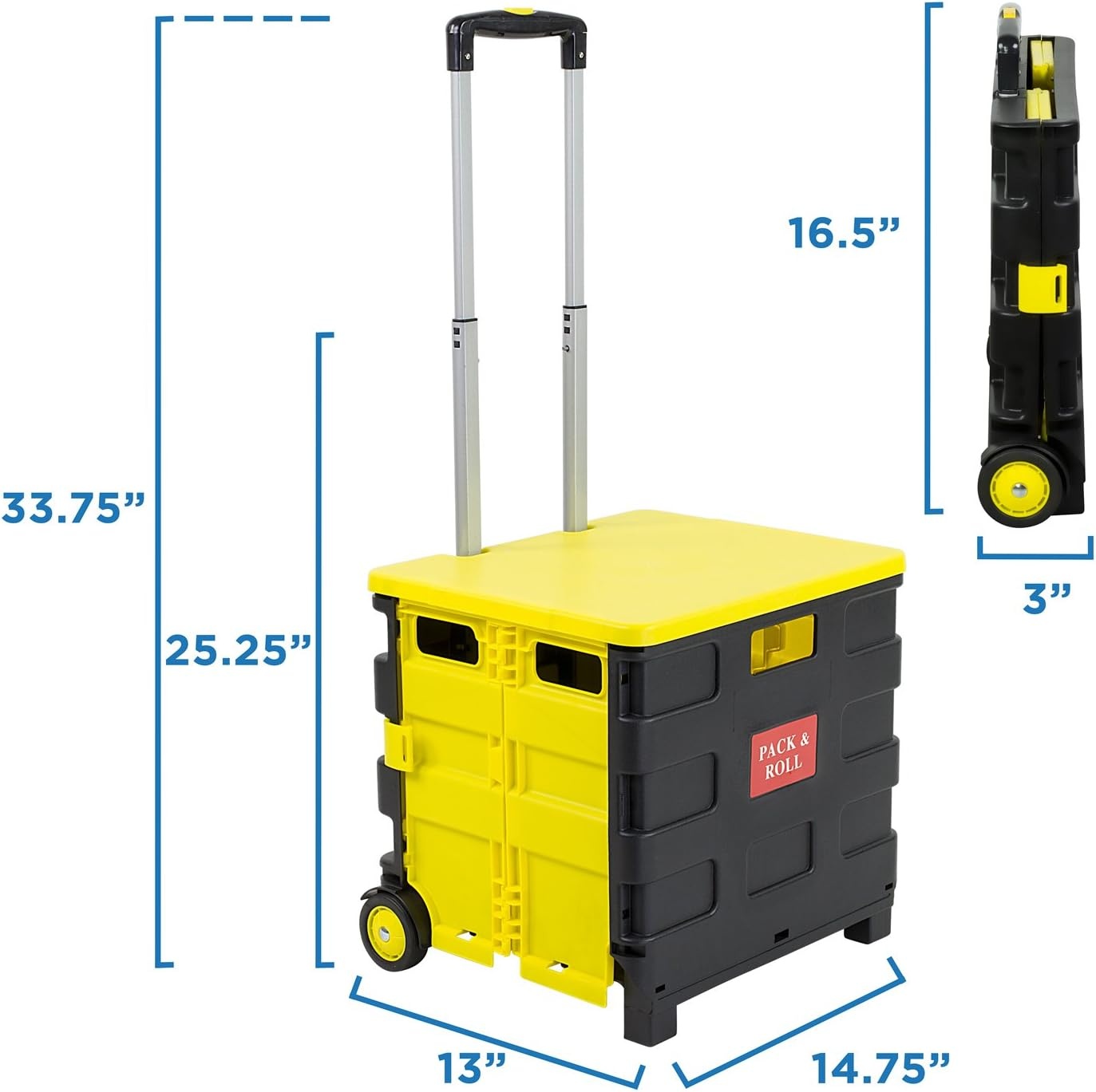image:imageMountIt Rolling Utility Cart Folding Collapsible Crate on Wheels 55 lb Capacity Portable Handcart for Groceries Office Teacher and Travel UseWith Lid