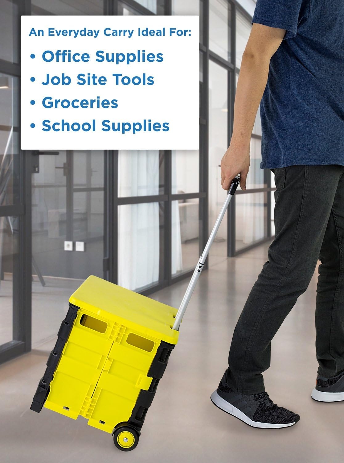 image:imageMountIt Rolling Utility Cart Folding Collapsible Crate on Wheels 55 lb Capacity Portable Handcart for Groceries Office Teacher and Travel UseWith Lid