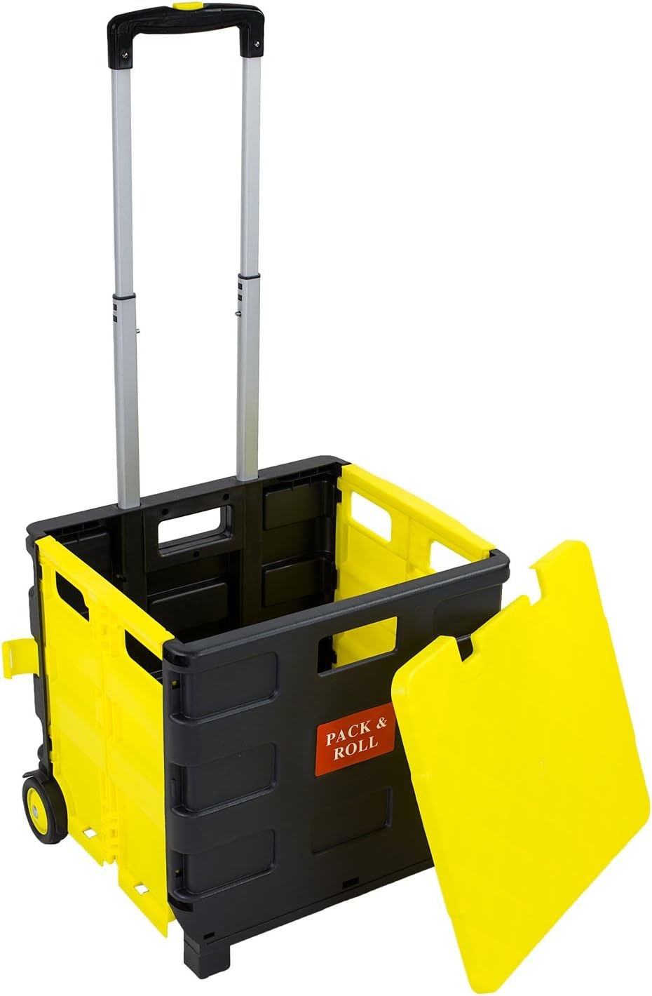 image:imageMountIt Rolling Utility Cart Folding Collapsible Crate on Wheels 55 lb Capacity Portable Handcart for Groceries Office Teacher and Travel UseWith Lid