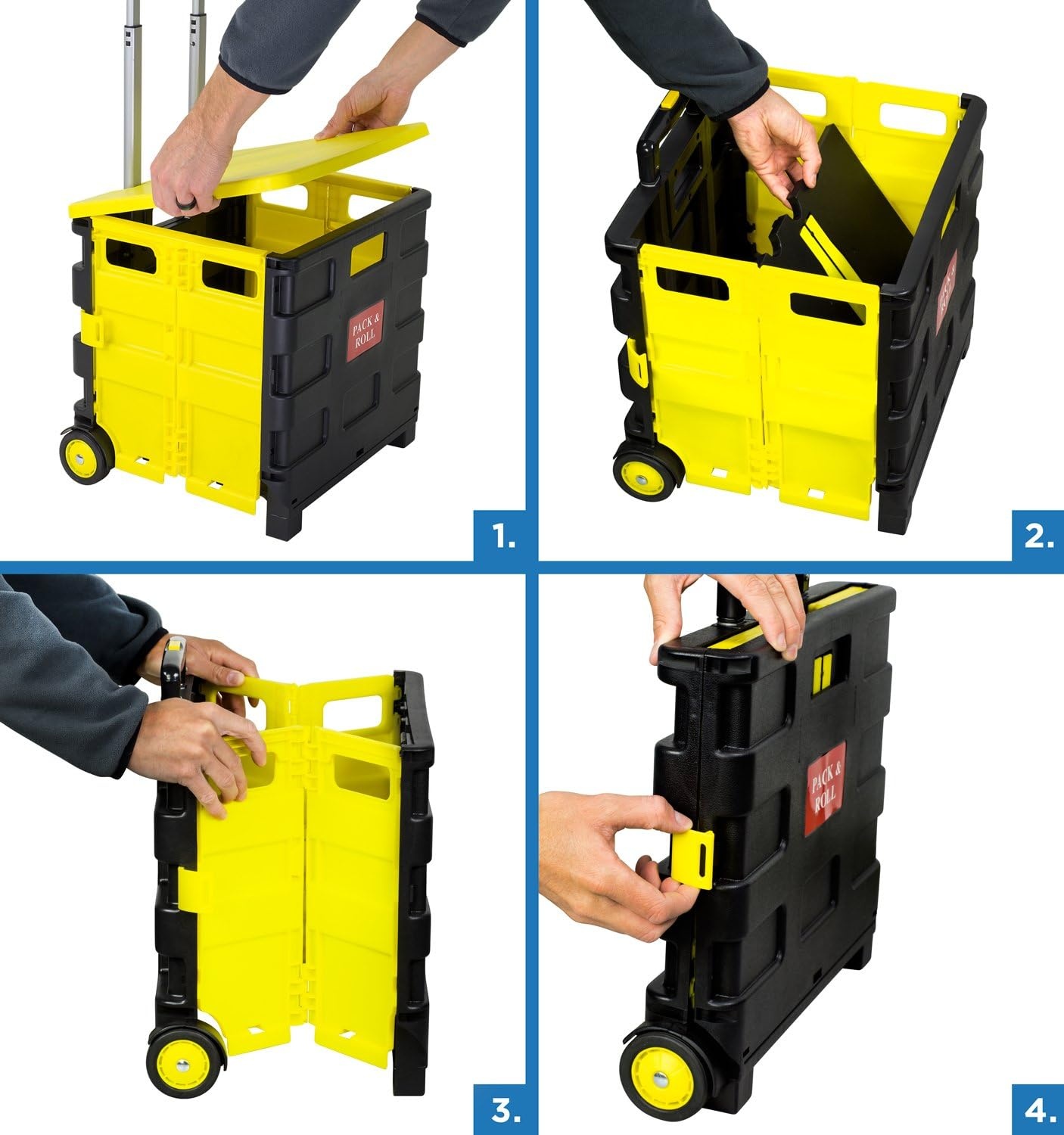 image:imageMountIt Rolling Utility Cart Folding Collapsible Crate on Wheels 55 lb Capacity Portable Handcart for Groceries Office Teacher and Travel UseWith Lid