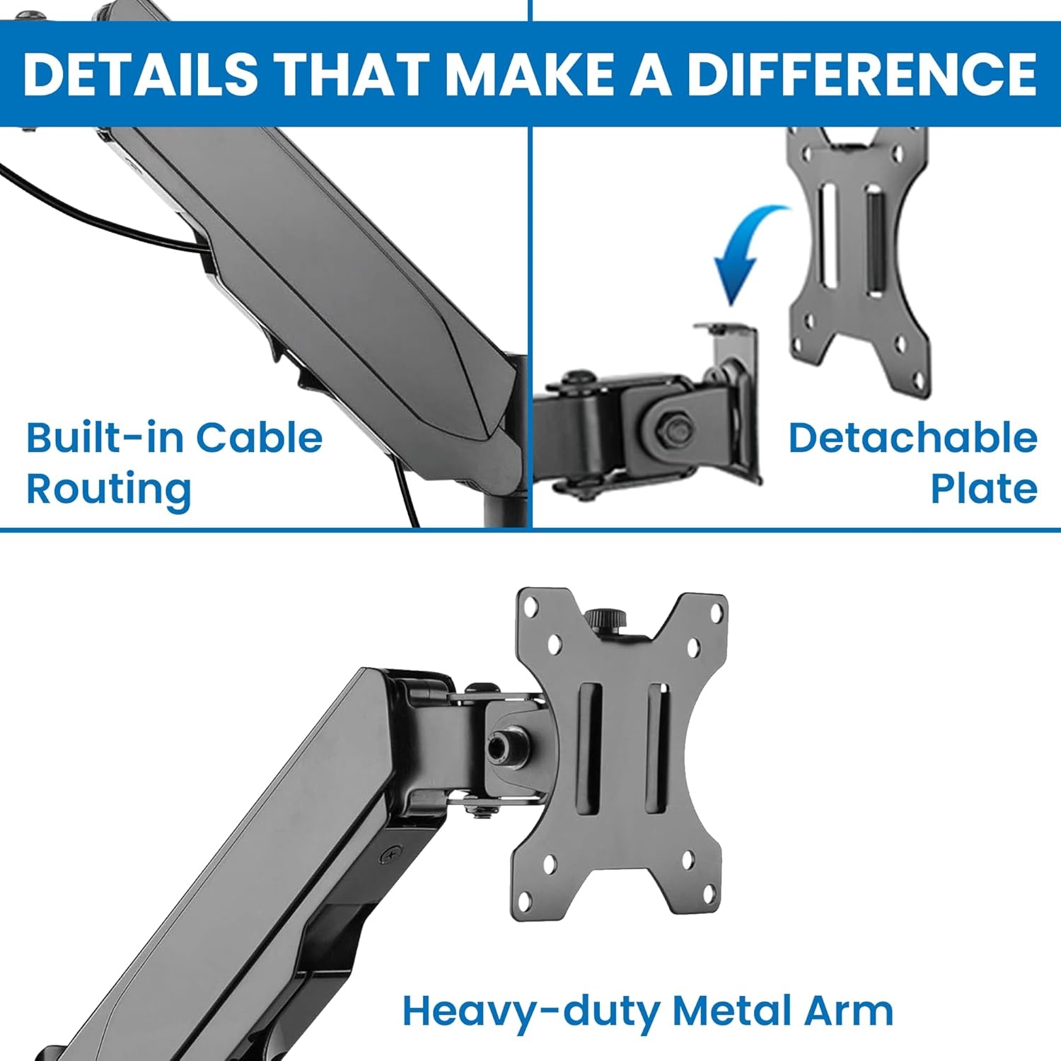 image:imageMountIt Single Computer Monitor Wall Mount Gas Spring Arm Full Motion Height Adjustable for 1732 Inch Screens Tilt Swivel Rotate VESA 75x75 100x100 176 Lbs Alloy Steel amp Aluminum Black