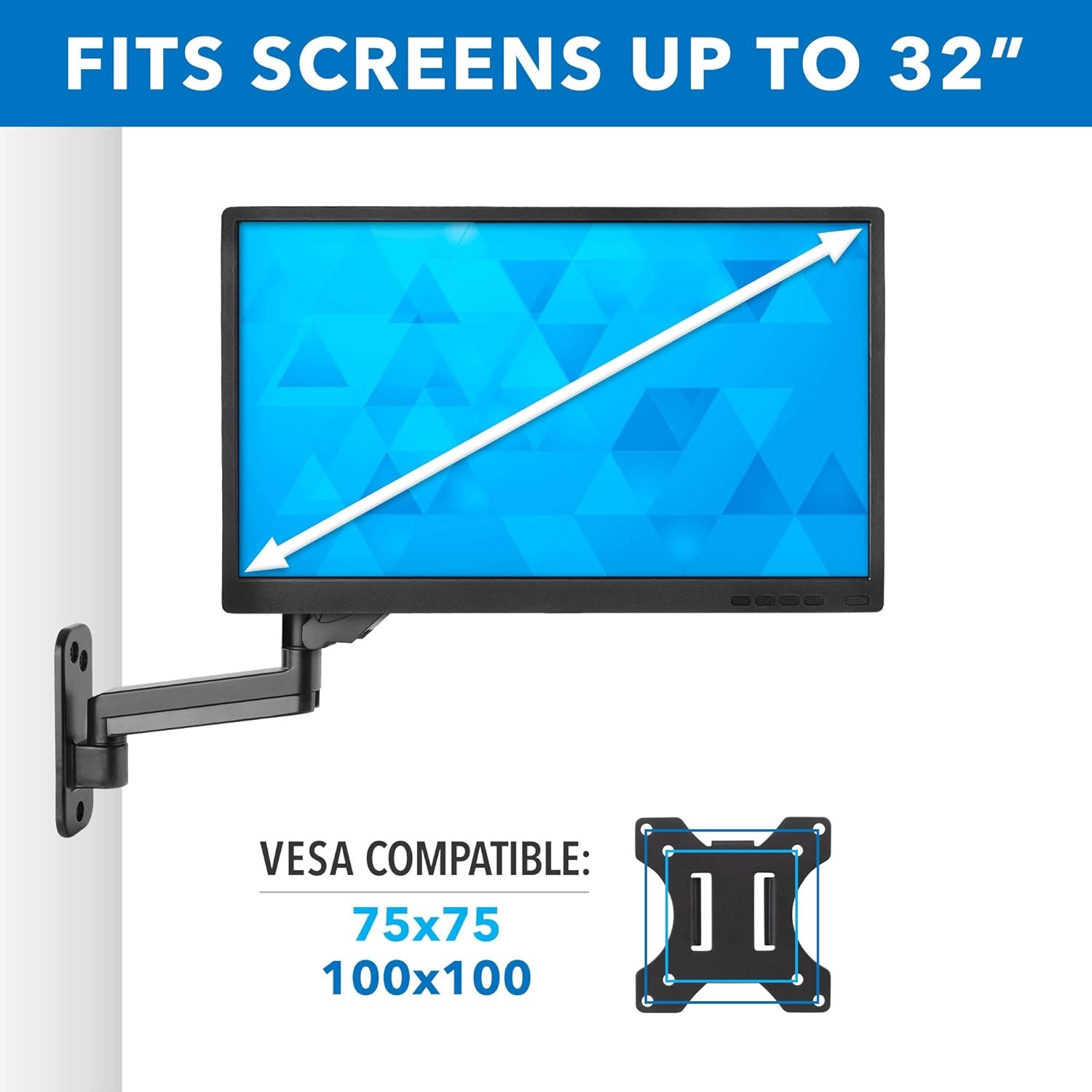 image:imageMountIt Single Computer Monitor Wall Mount Gas Spring Arm Full Motion Height Adjustable for 1732 Inch Screens Tilt Swivel Rotate VESA 75x75 100x100 176 Lbs Alloy Steel amp Aluminum Black